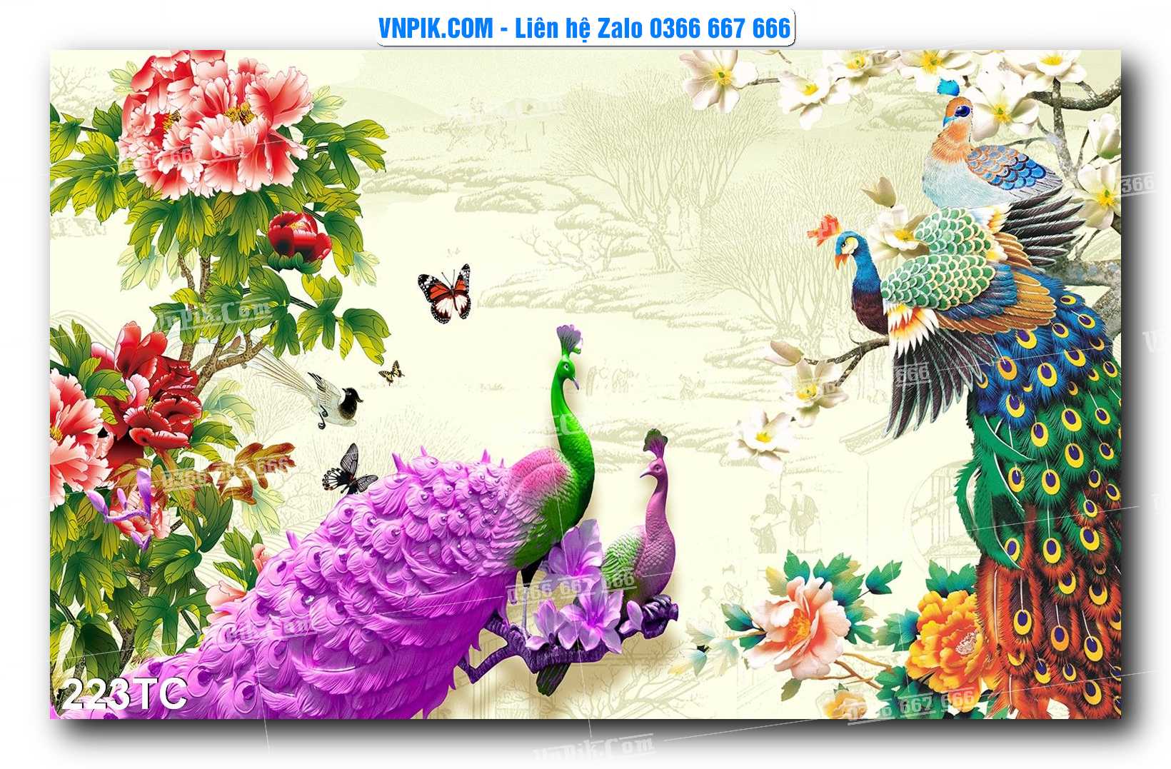 Tranh Treo Tường – Chim Công Hoa Mẫu Đơn 223TC