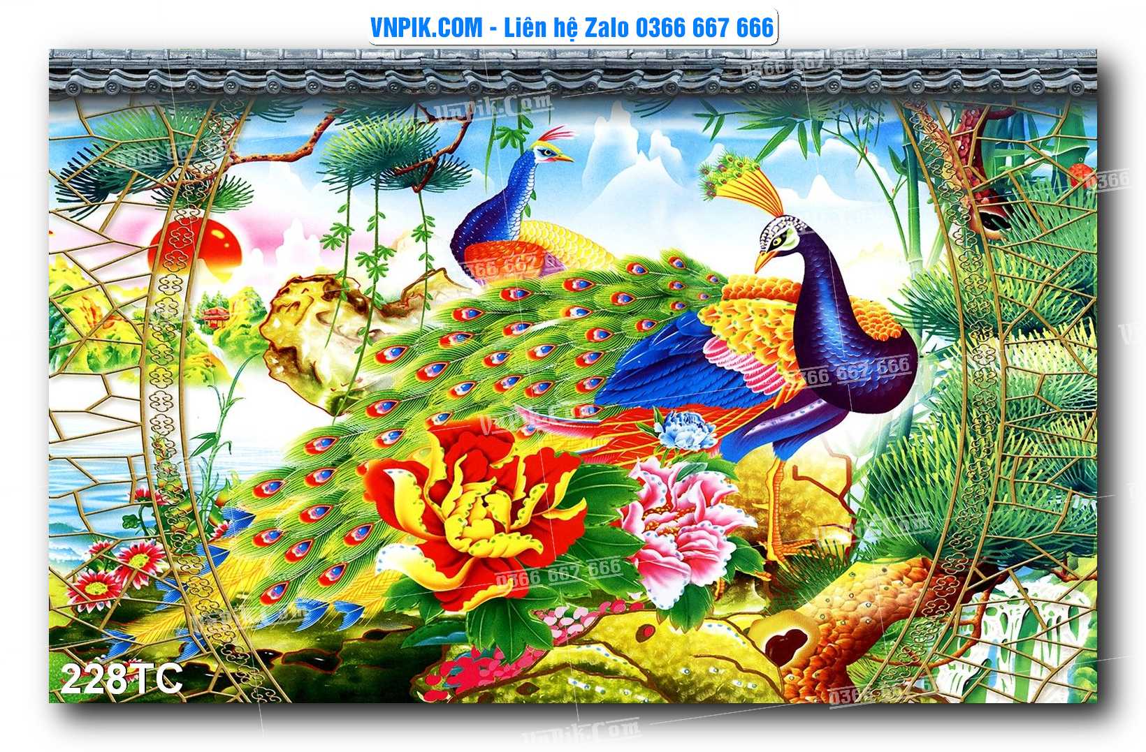 Tranh Treo Tường – Chim Công Hoa Mẫu Đơn 228TC