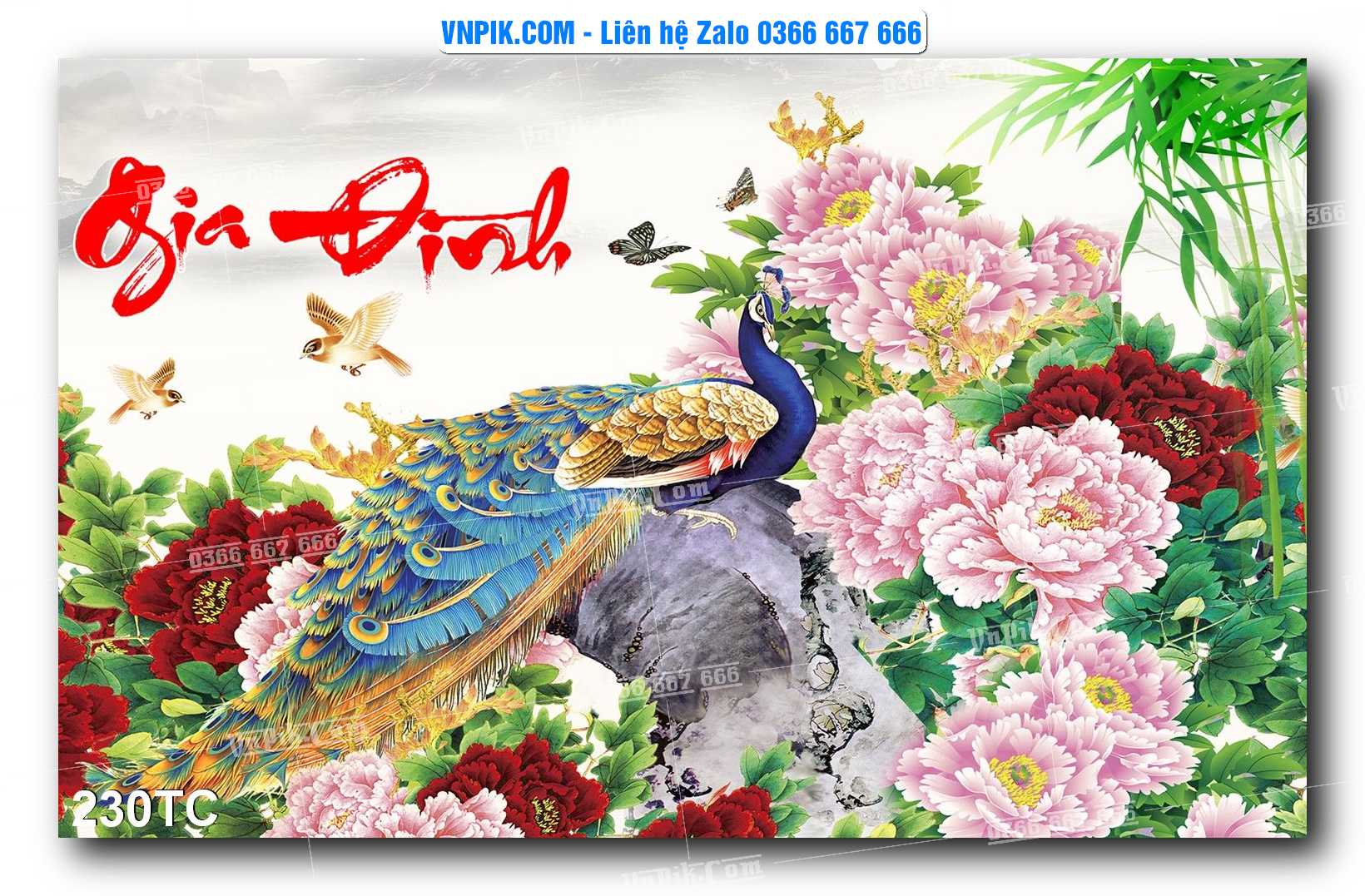 Tranh Treo Tường – Chim Công Hoa Mẫu Đơn 230TC