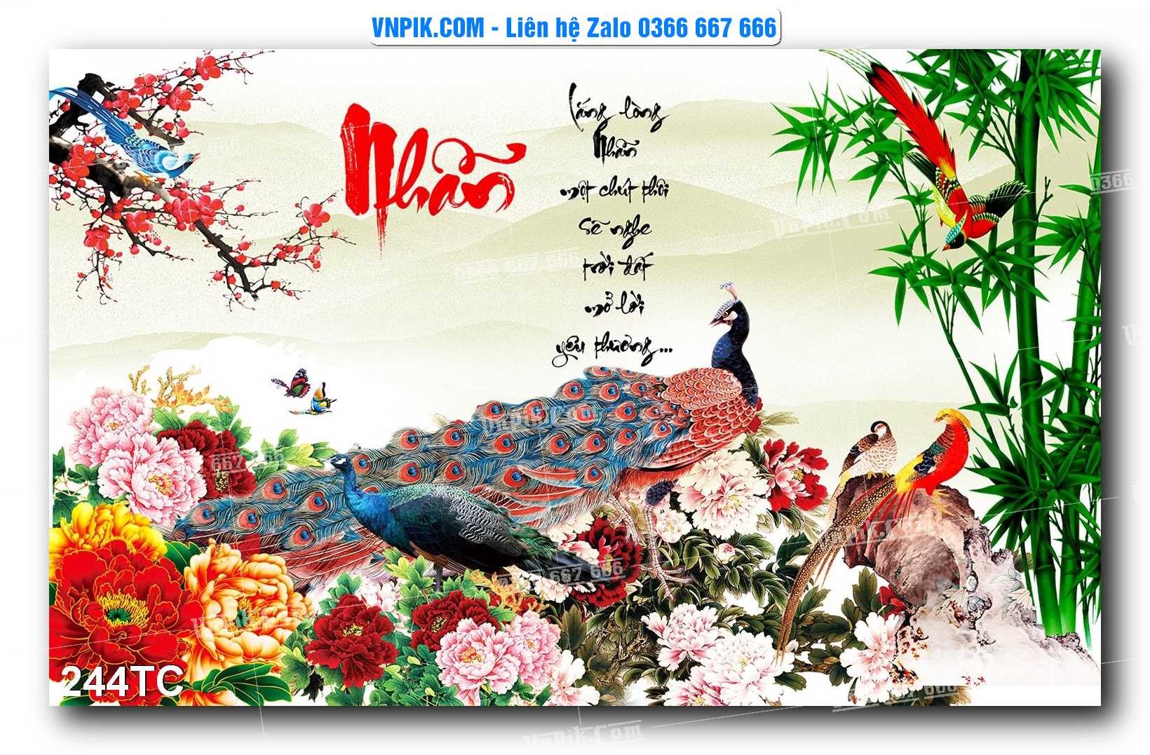 Tranh Treo Tường – Chim Công Hoa Mẫu Đơn 244TC