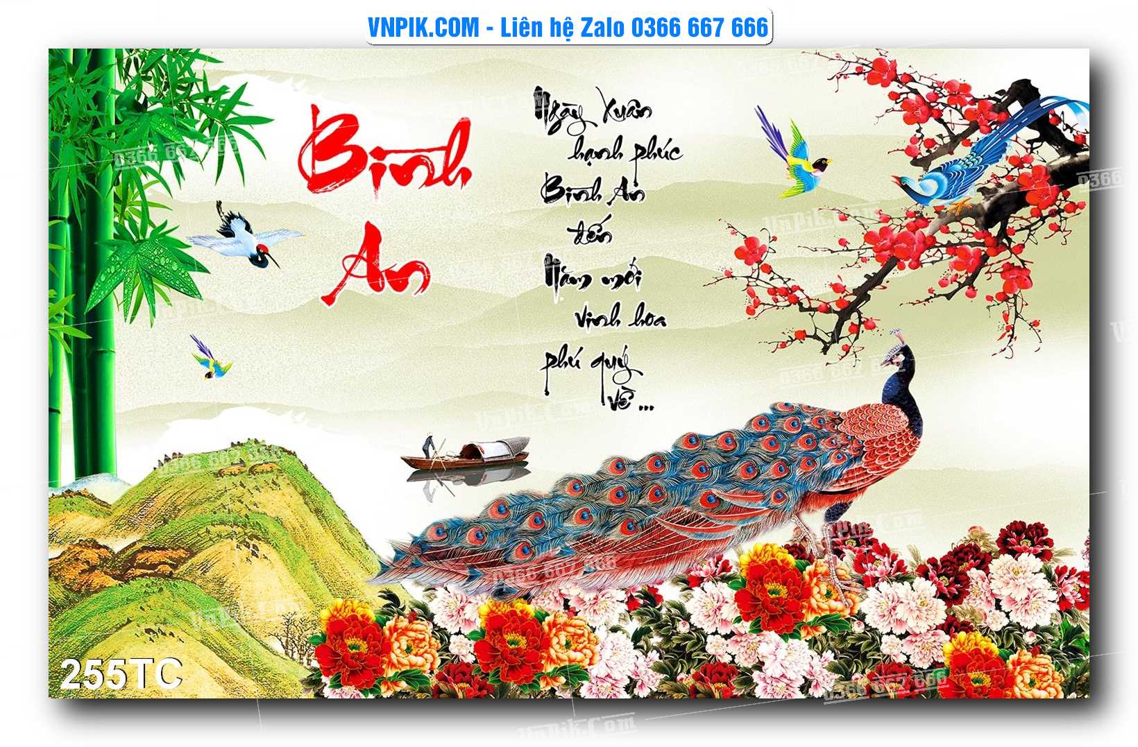 Tranh Treo Tường – Chim Công Hoa Mẫu Đơn 255TC