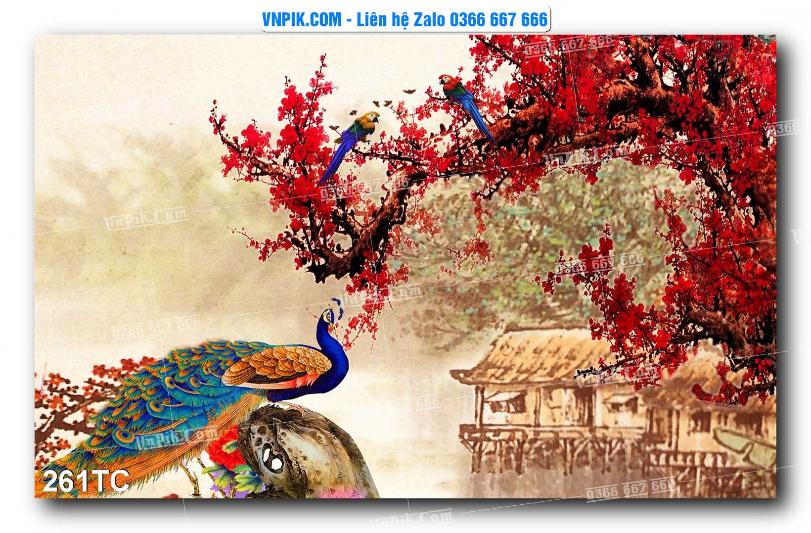 Tranh Treo Tường – Chim Công Hoa Mẫu Đơn 261TC