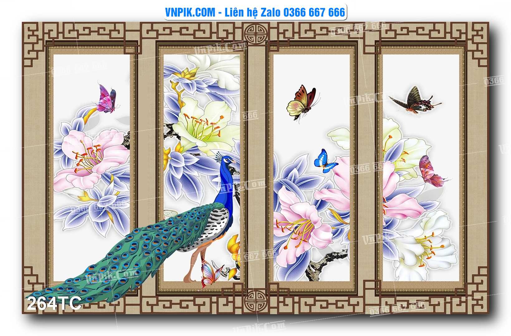 Tranh Treo Tường – Chim Công Hoa Mẫu Đơn 264TC