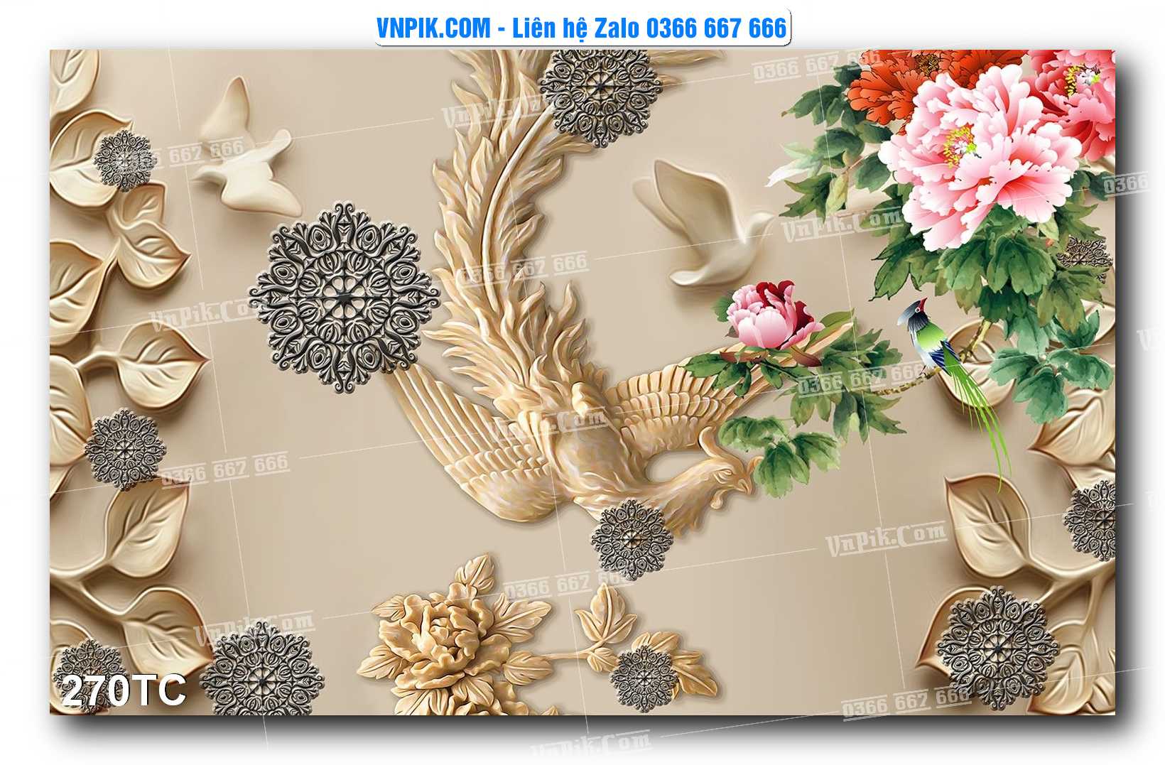 Tranh Treo Tường – Chim Công Hoa Mẫu Đơn 270TC