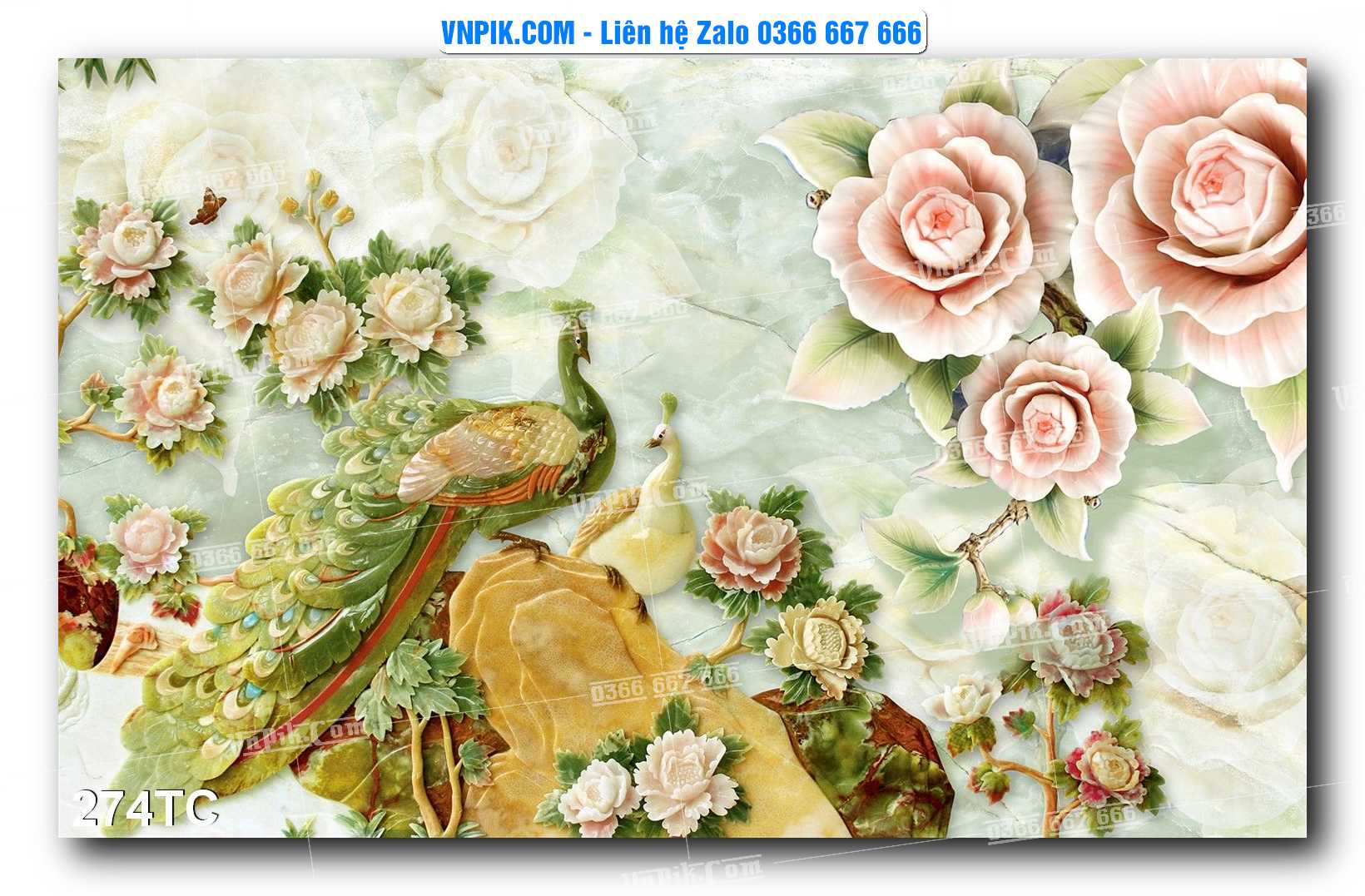 Tranh Treo Tường – Chim Công Hoa Mẫu Đơn 274TC