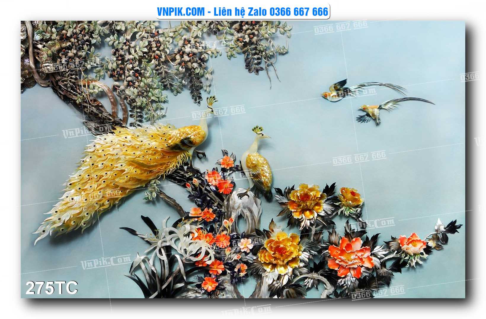 Tranh Treo Tường – Chim Công Hoa Mẫu Đơn 275TC
