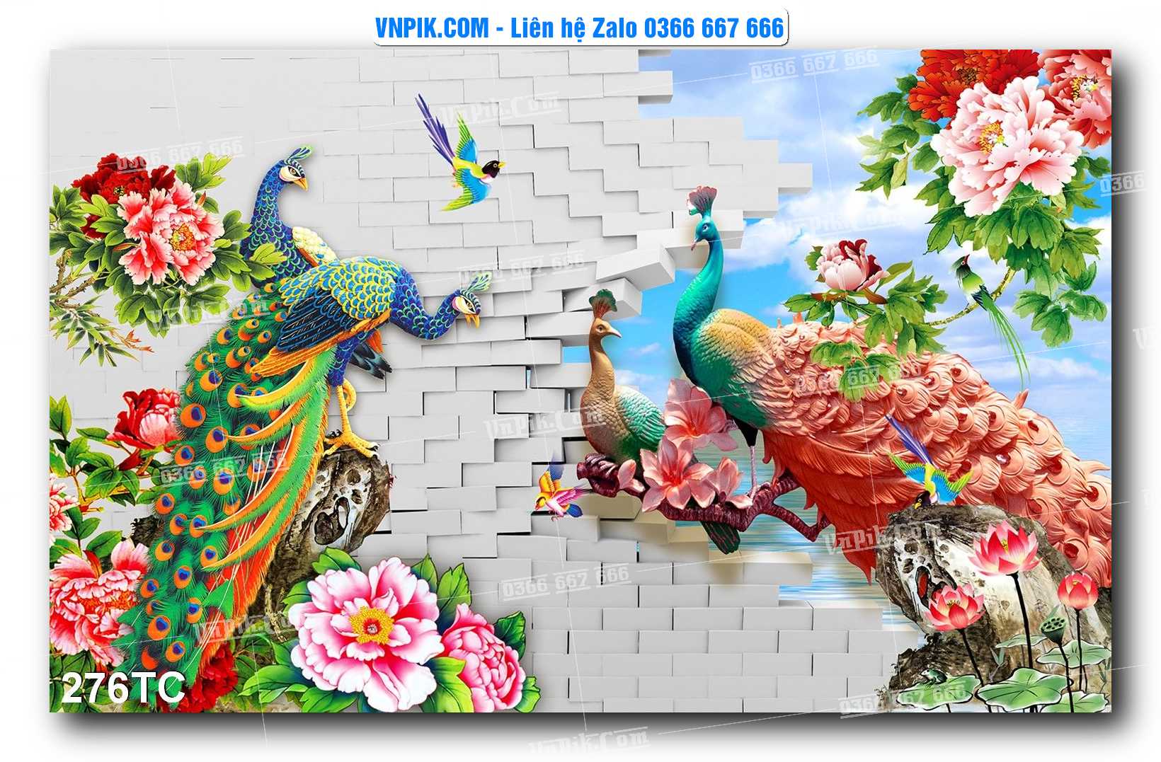Tranh Treo Tường – Chim Công Hoa Mẫu Đơn 276TC