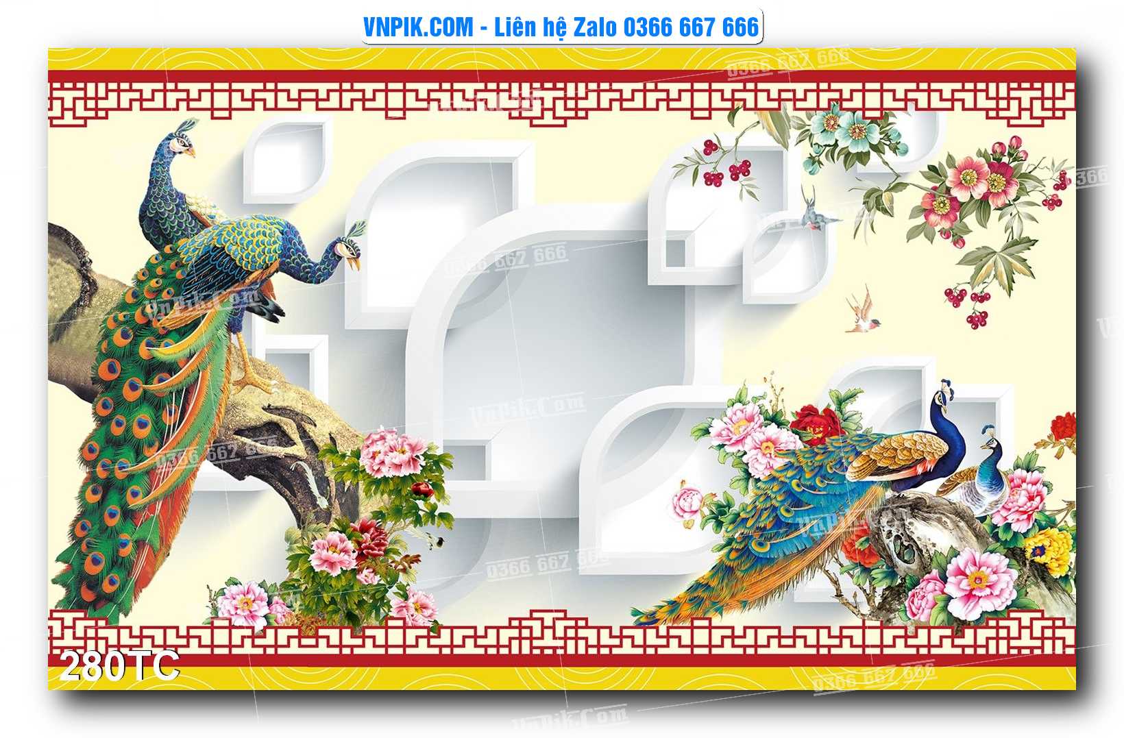 Tranh Treo Tường – Chim Công Hoa Mẫu Đơn 280TC