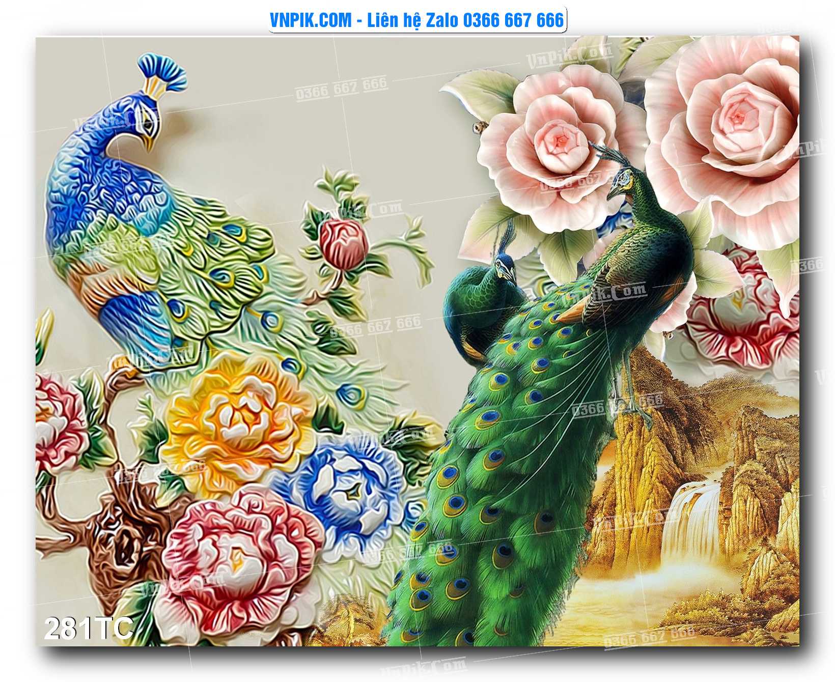 Tranh Treo Tường – Chim Công Hoa Mẫu Đơn 281TC