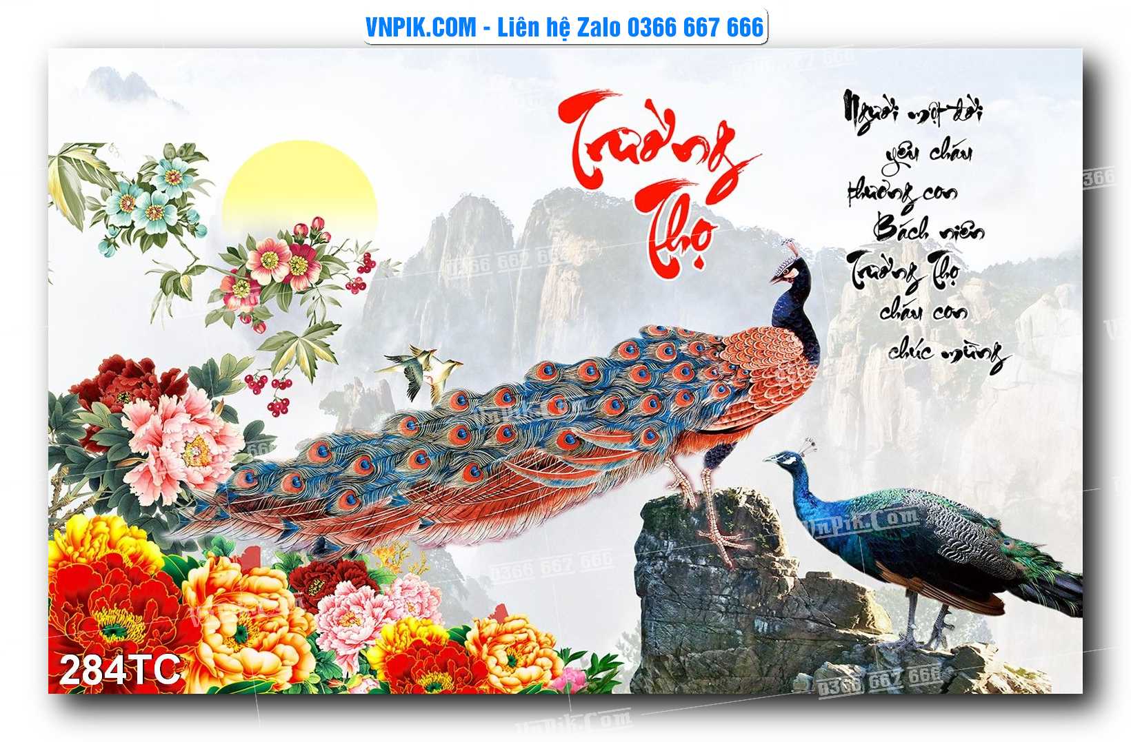 Tranh Treo Tường – Chim Công Hoa Mẫu Đơn 284TC