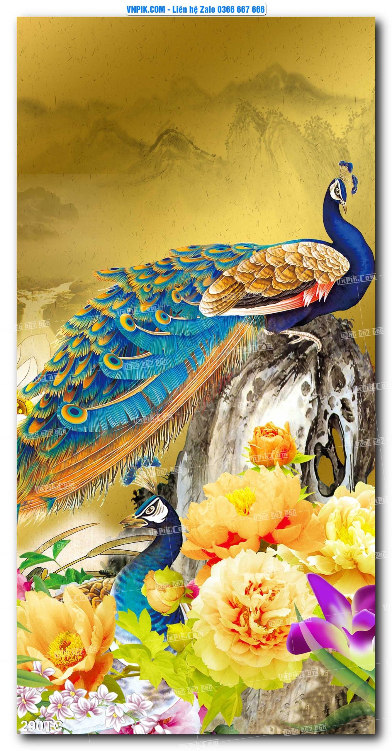 Tranh Treo Tường – Chim Công Hoa Mẫu Đơn 290TC