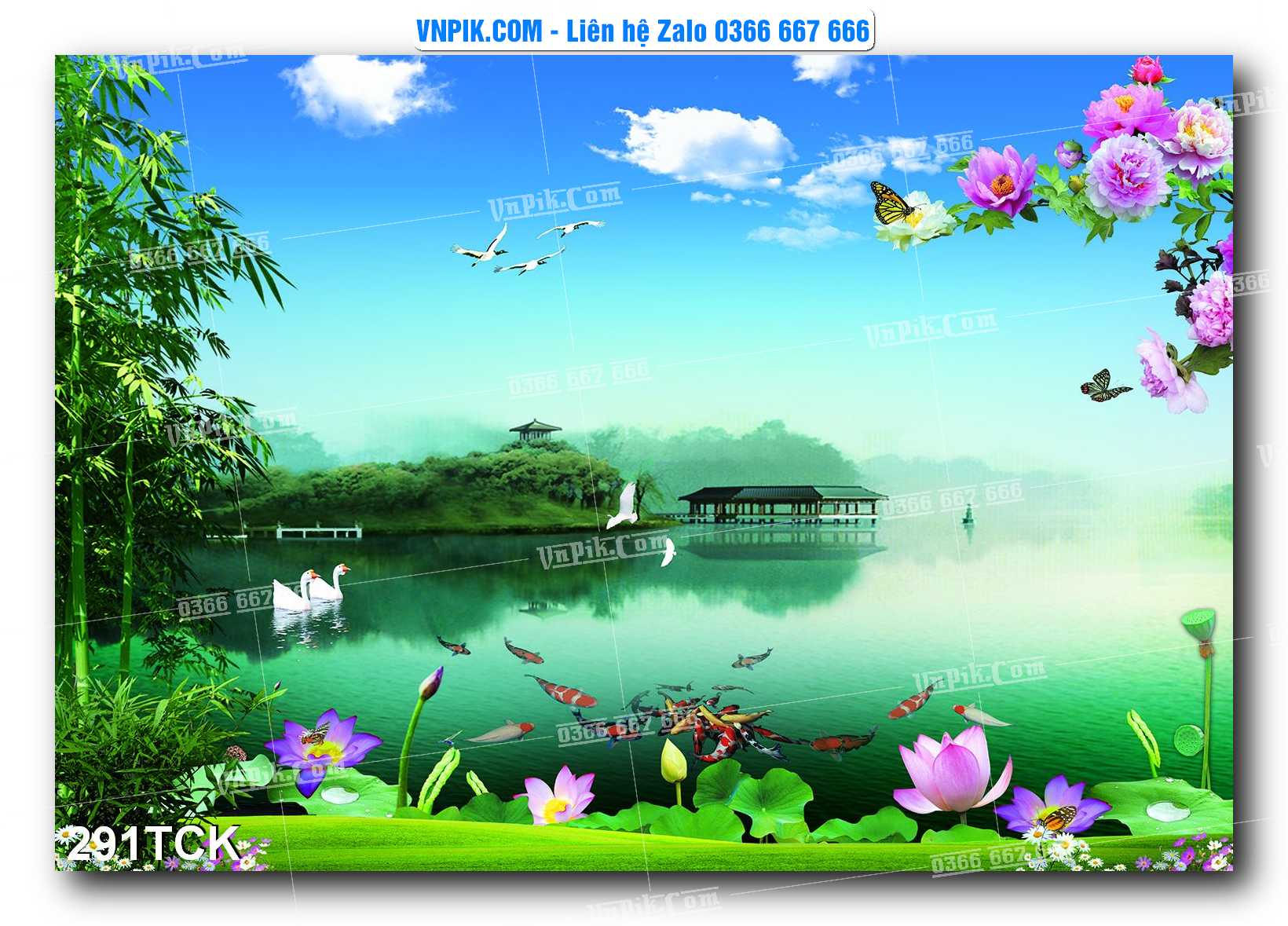 Tranh Hoa Sen – Cá Koi – Cá Chép  291TCK