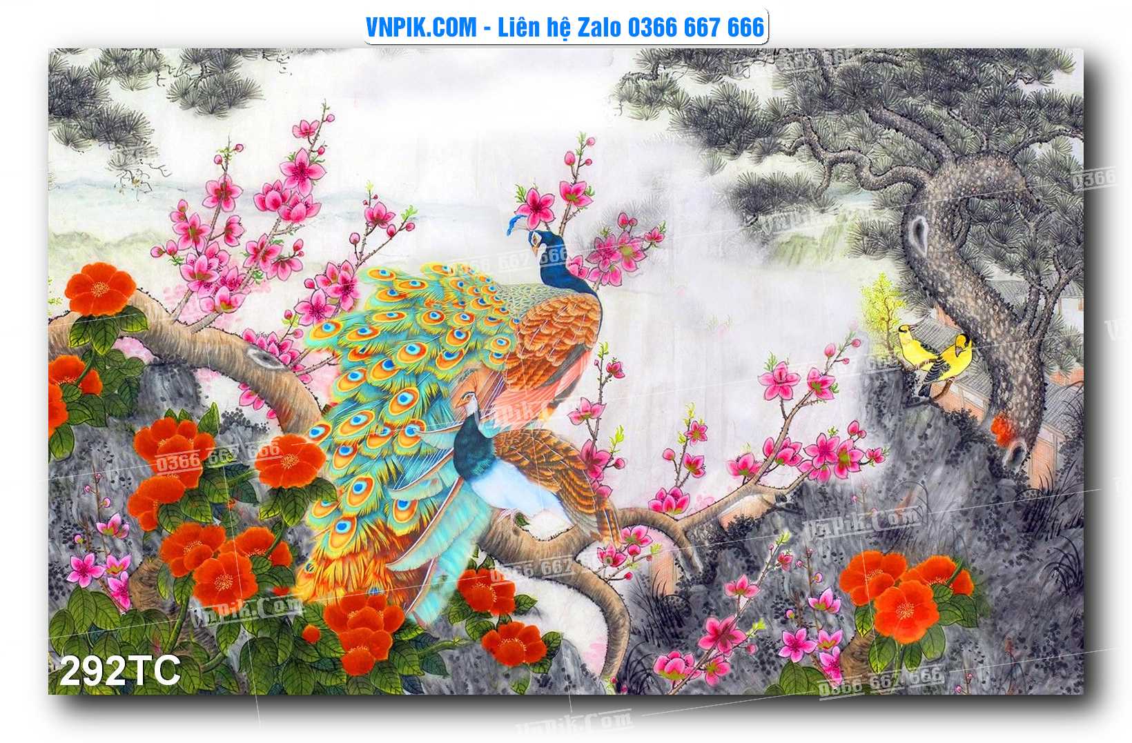 Tranh Treo Tường – Chim Công Hoa Mẫu Đơn 292TC