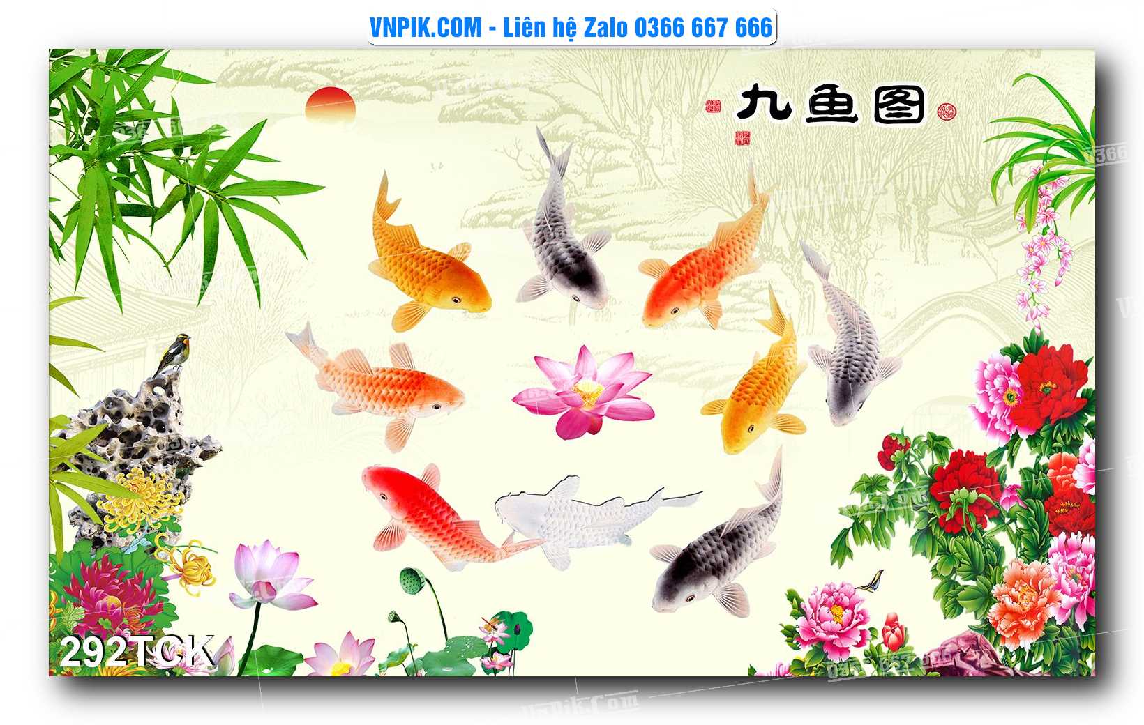 Tranh Hoa Sen – Cá Koi – Cá Chép  292TCK
