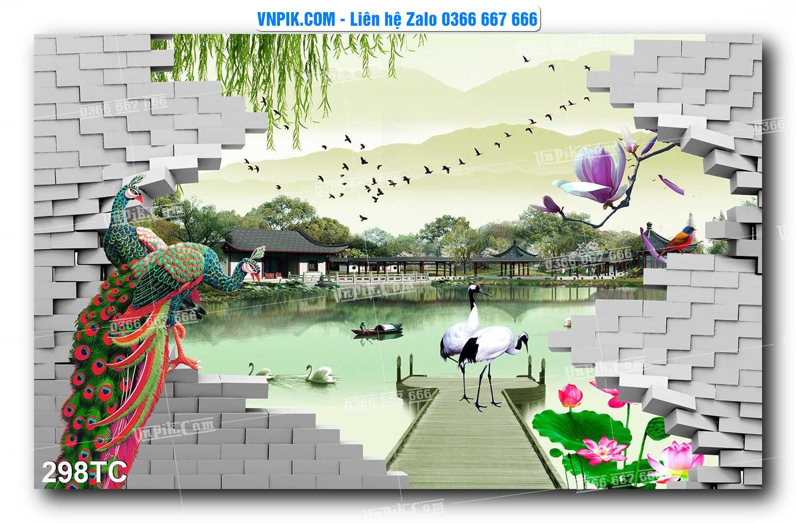 Tranh Treo Tường – Chim Công Hoa Mẫu Đơn 298TC