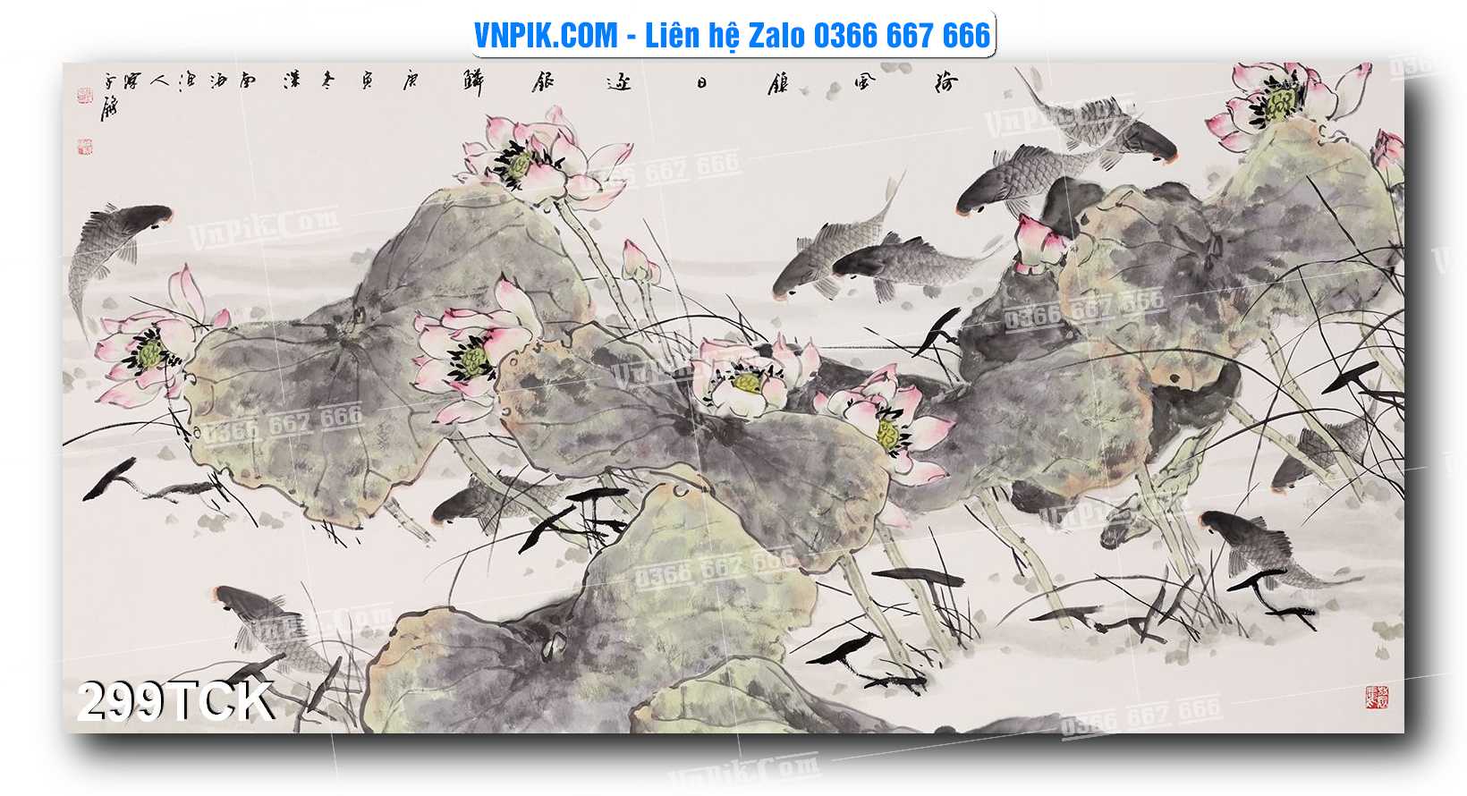 Tranh Hoa Sen – Cá Koi – Cá Chép  299TCK