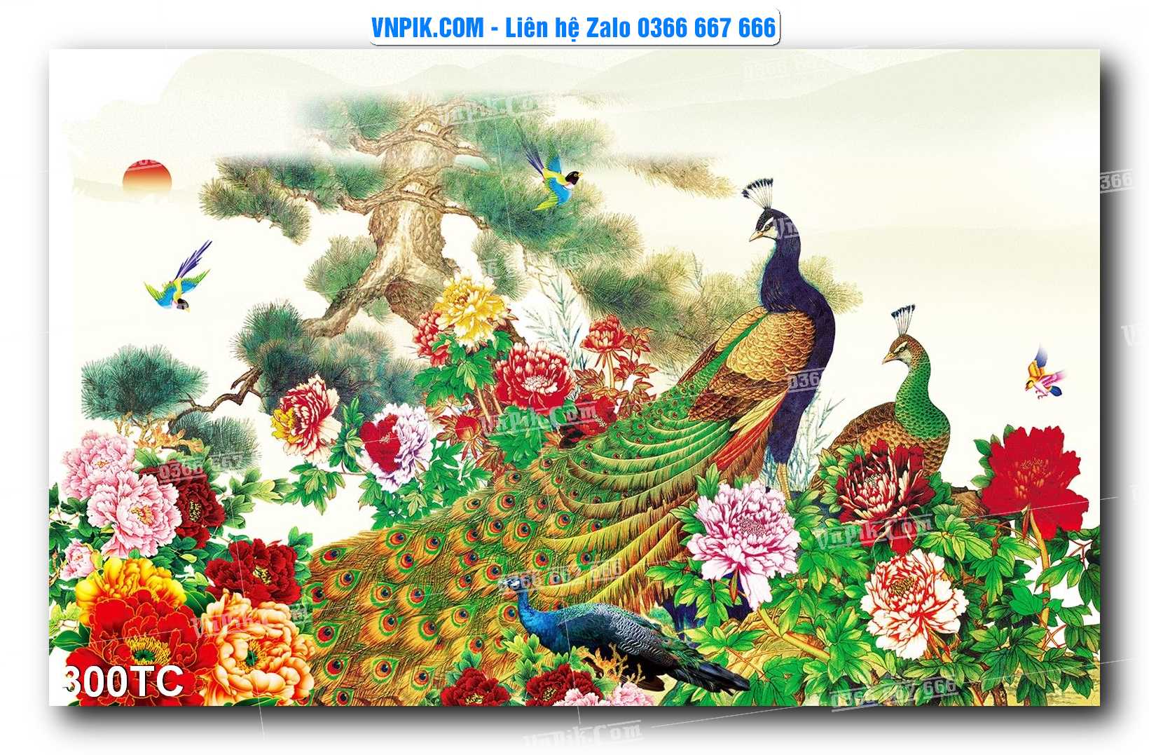 Tranh Treo Tường – Chim Công Hoa Mẫu Đơn 300TC