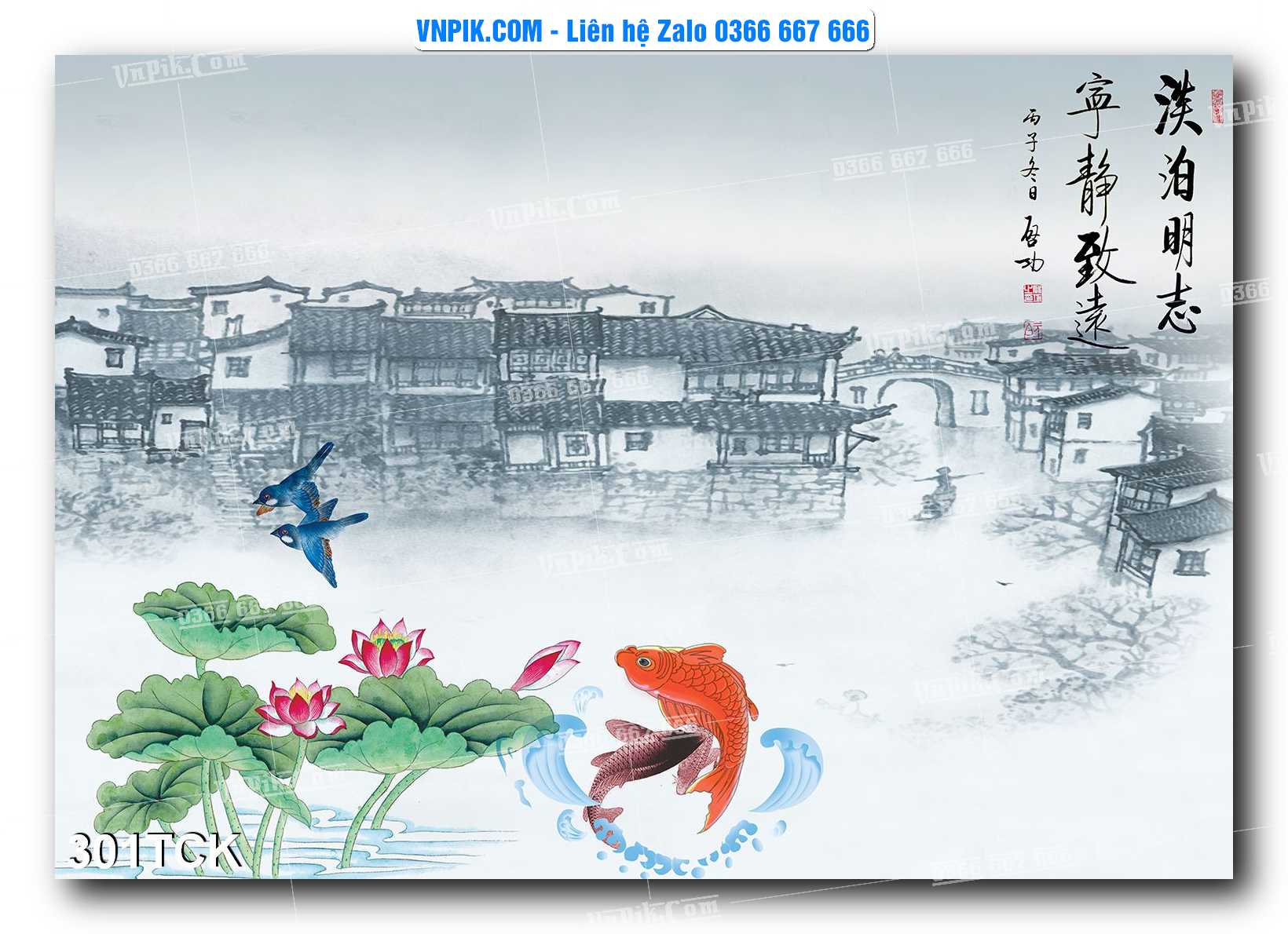 Tranh Hoa Sen – Cá Koi – Cá Chép  301TCK