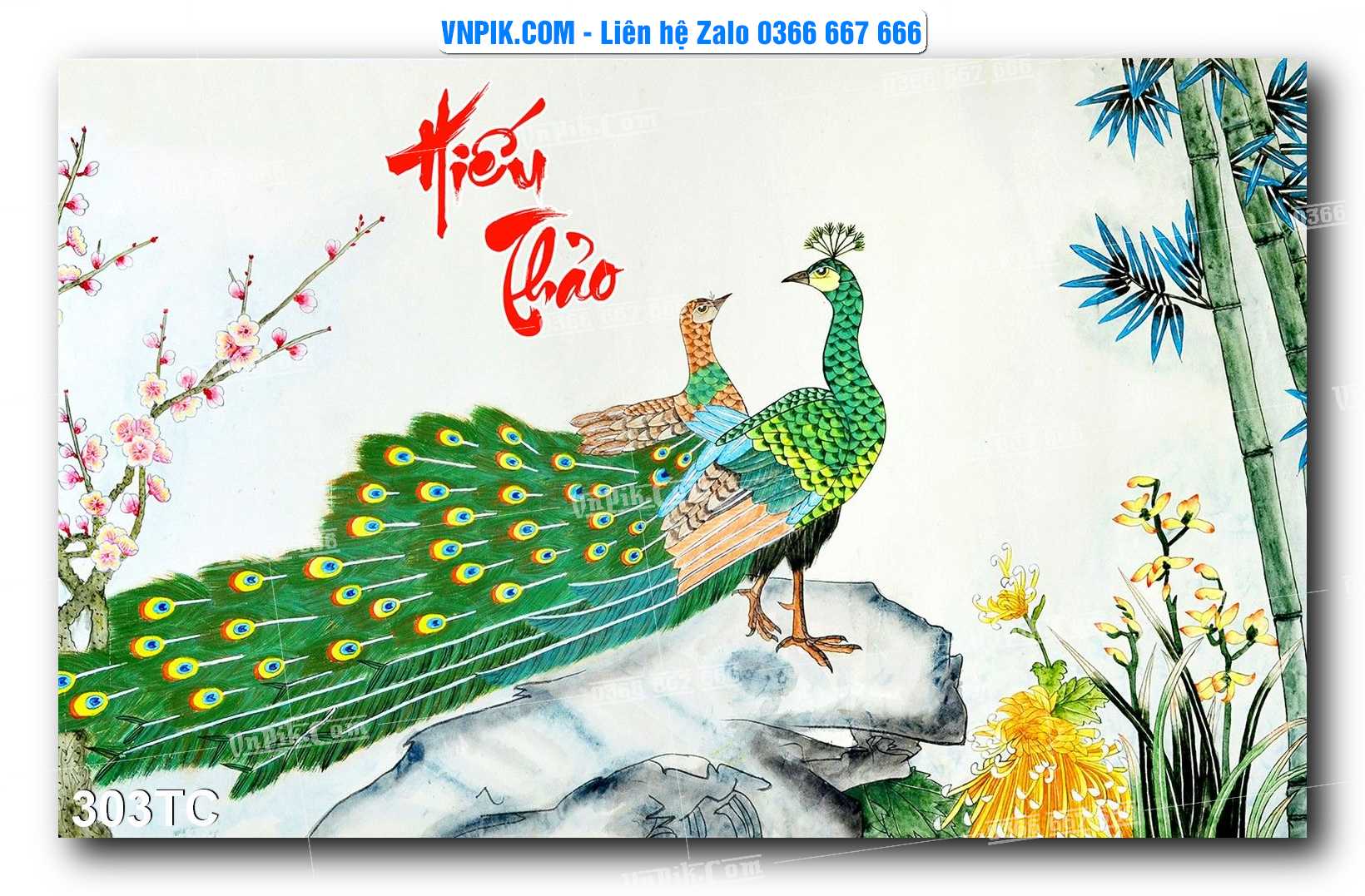 Tranh Treo Tường – Chim Công Hoa Mẫu Đơn 303TC