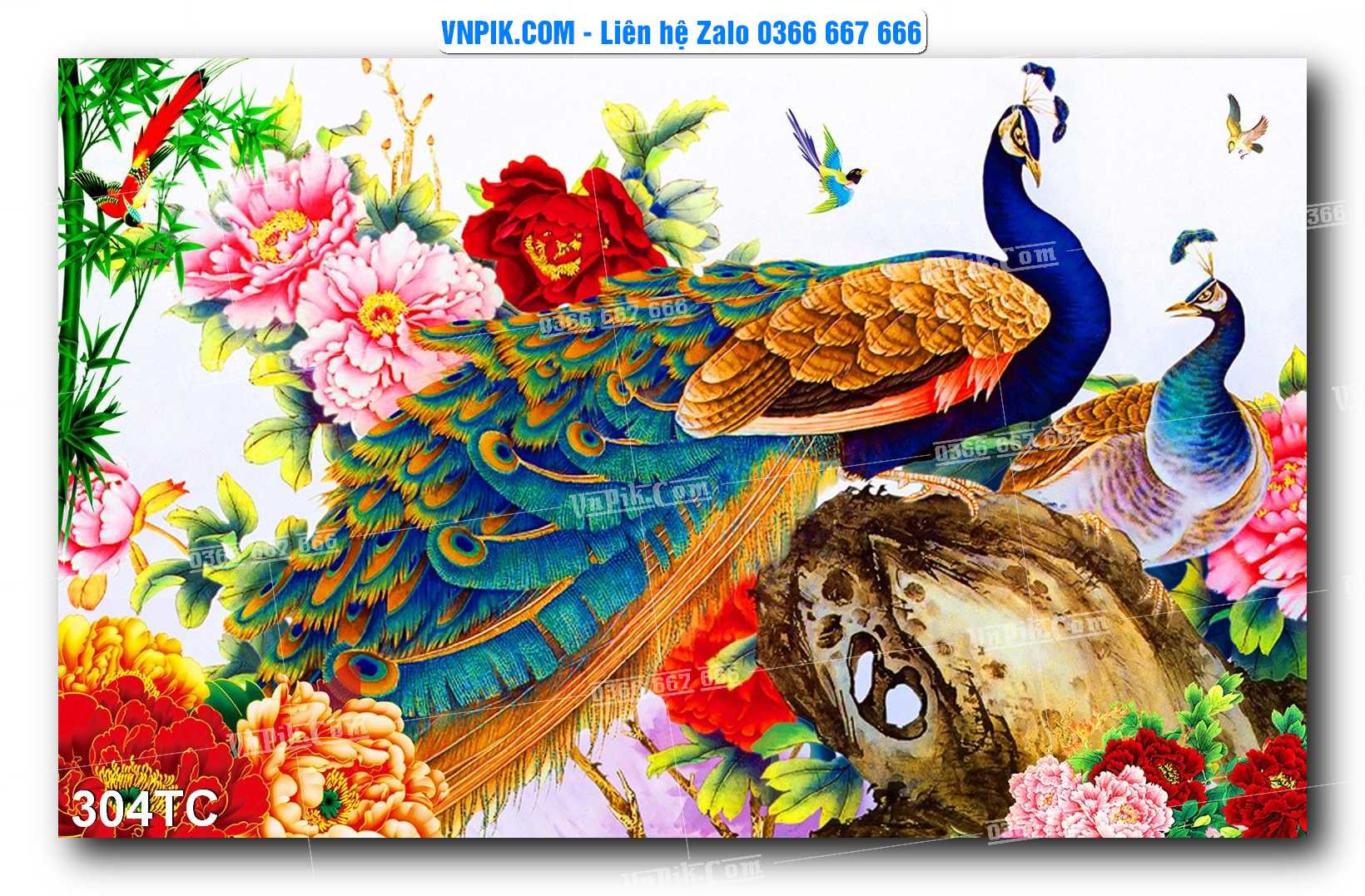 Tranh Treo Tường – Chim Công Hoa Mẫu Đơn 304TC