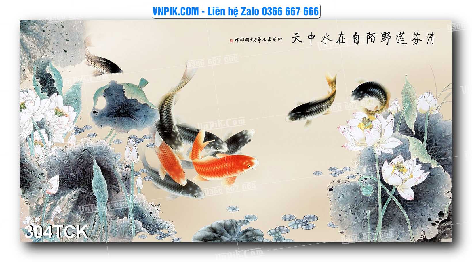 Tranh Hoa Sen – Cá Koi – Cá Chép  304TCK