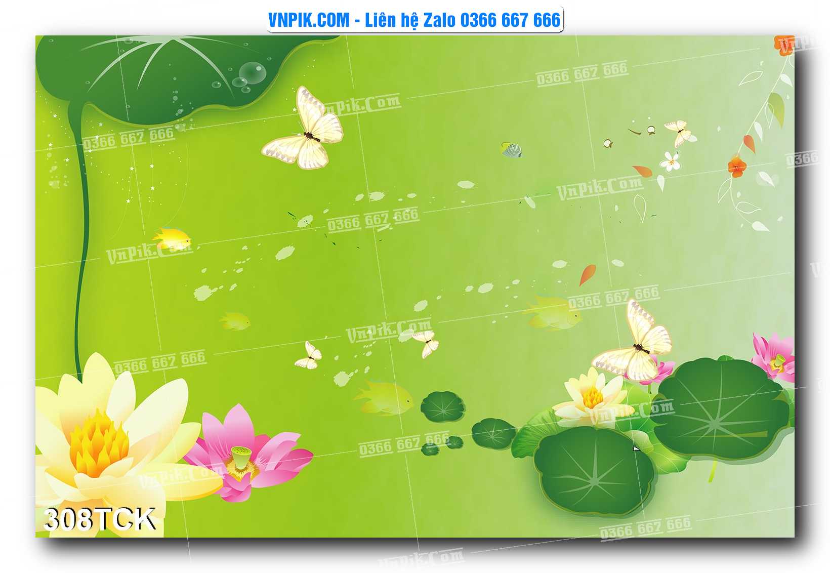 Tranh Hoa Sen – Cá Koi – Cá Chép  308TCK