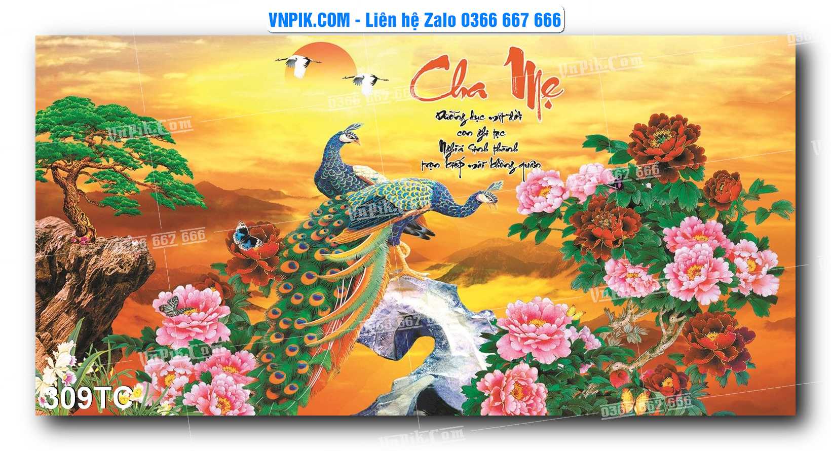 Tranh Treo Tường – Chim Công Hoa Mẫu Đơn 309TC