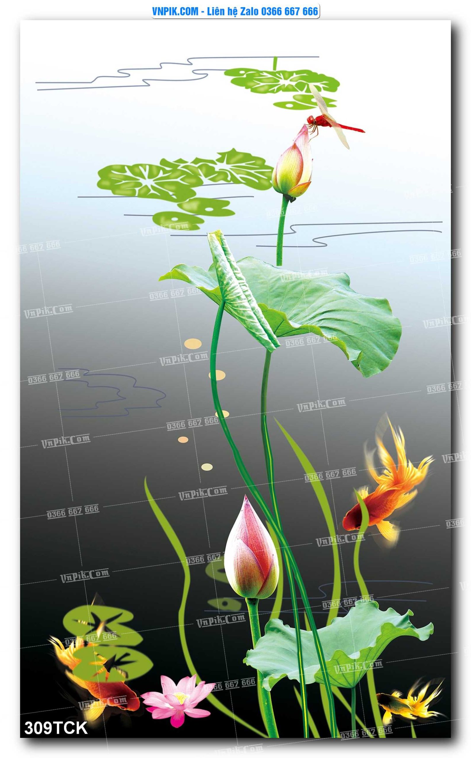 Tranh Hoa Sen – Cá Koi – Cá Chép  309TCK