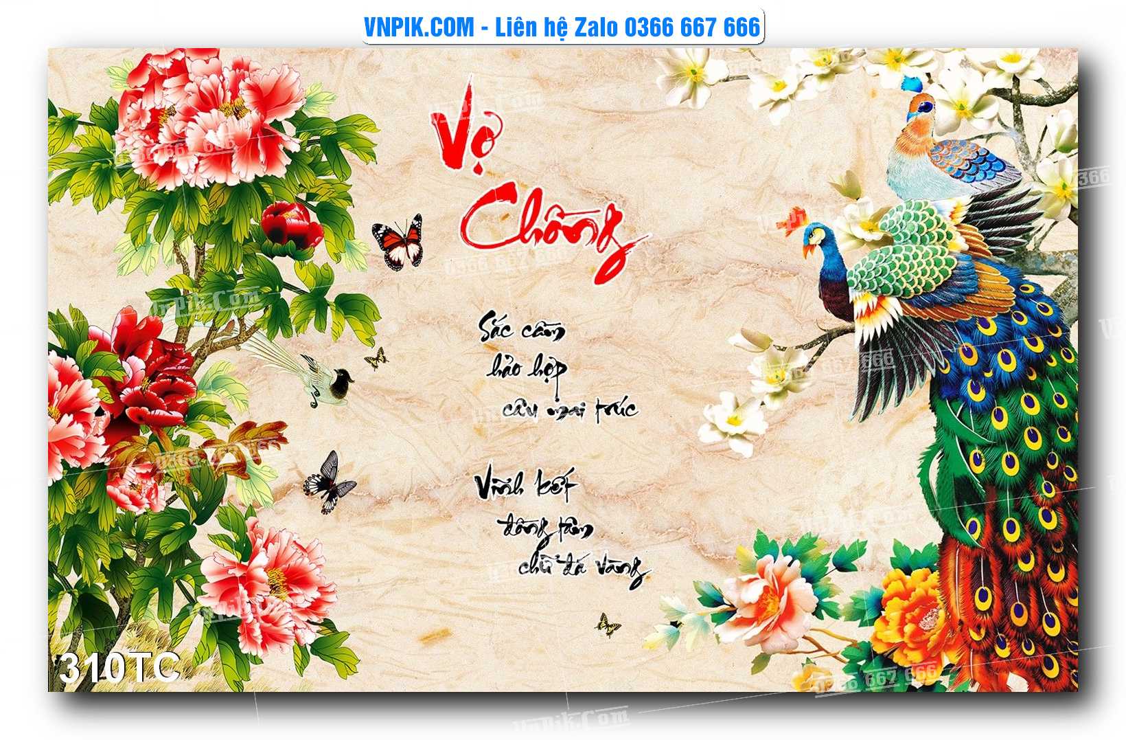 Tranh Treo Tường – Chim Công Hoa Mẫu Đơn 310TC