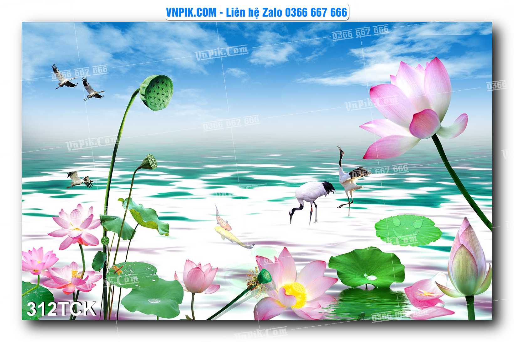 Tranh Hoa Sen – Cá Koi – Cá Chép  312TCK