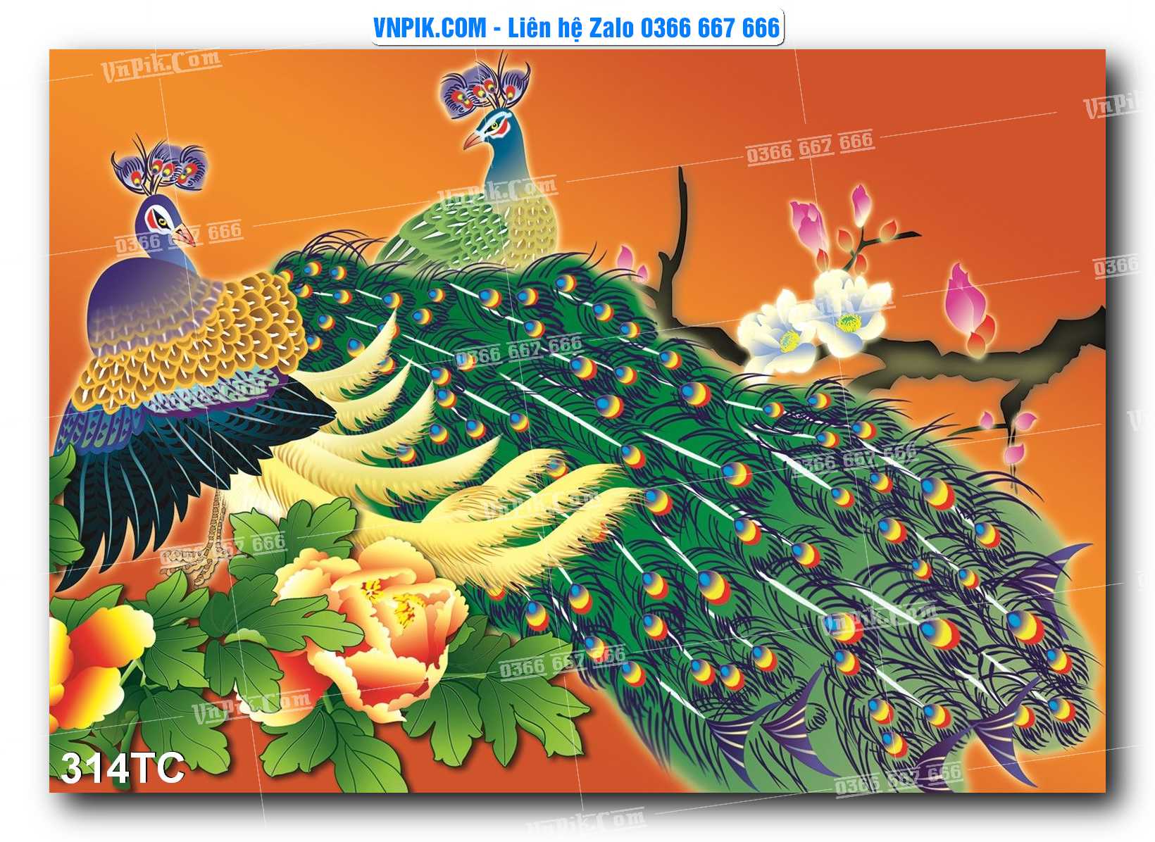 Tranh Treo Tường – Chim Công Hoa Mẫu Đơn 314TC