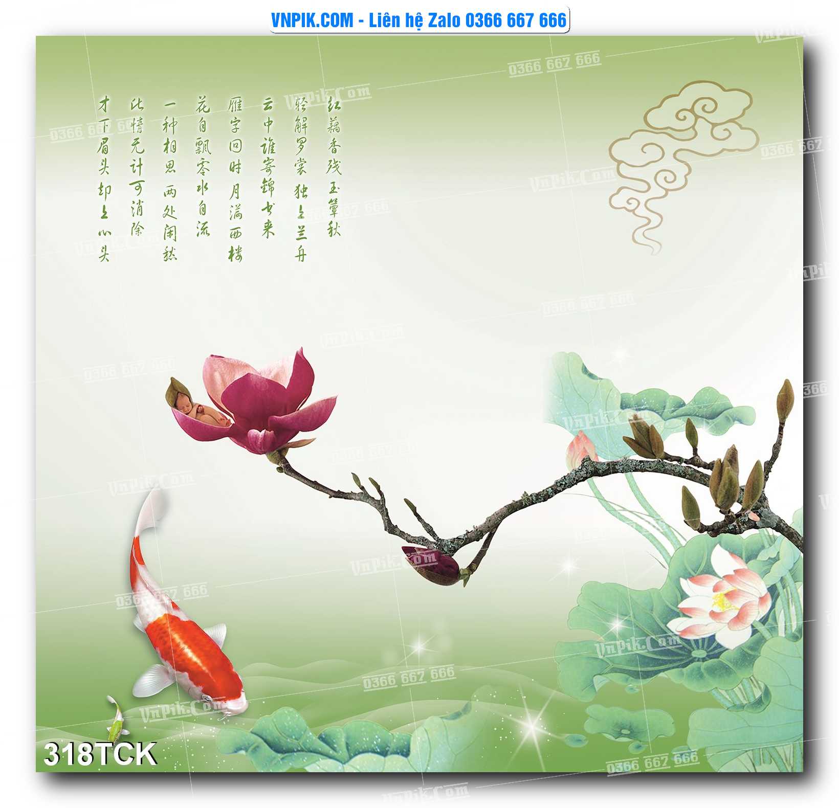 Tranh Hoa Sen – Cá Koi – Cá Chép  318TCK
