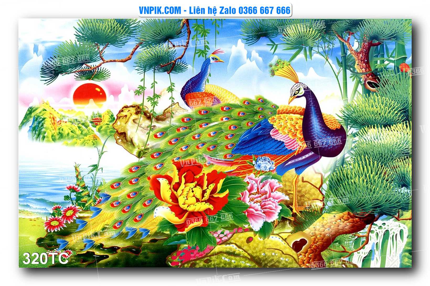 Tranh Treo Tường – Chim Công Hoa Mẫu Đơn 320TC