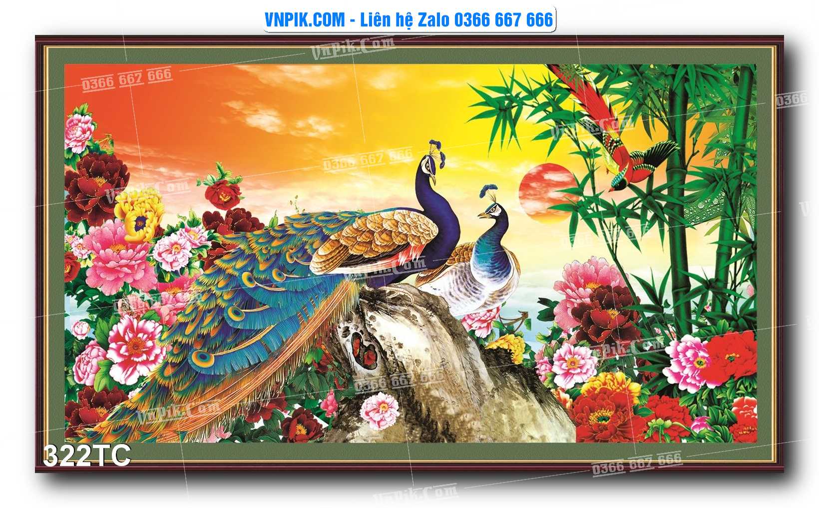 Tranh Treo Tường – Chim Công Hoa Mẫu Đơn 322TC