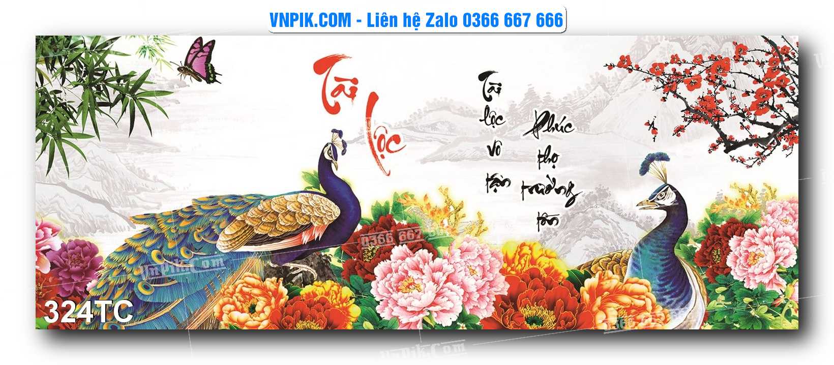 Tranh Treo Tường – Chim Công Hoa Mẫu Đơn 324TC