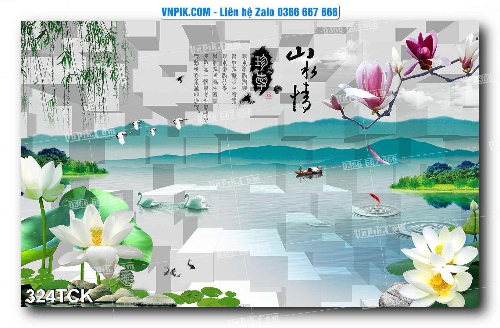Tranh Hoa Sen – Cá Koi – Cá Chép  324TCK