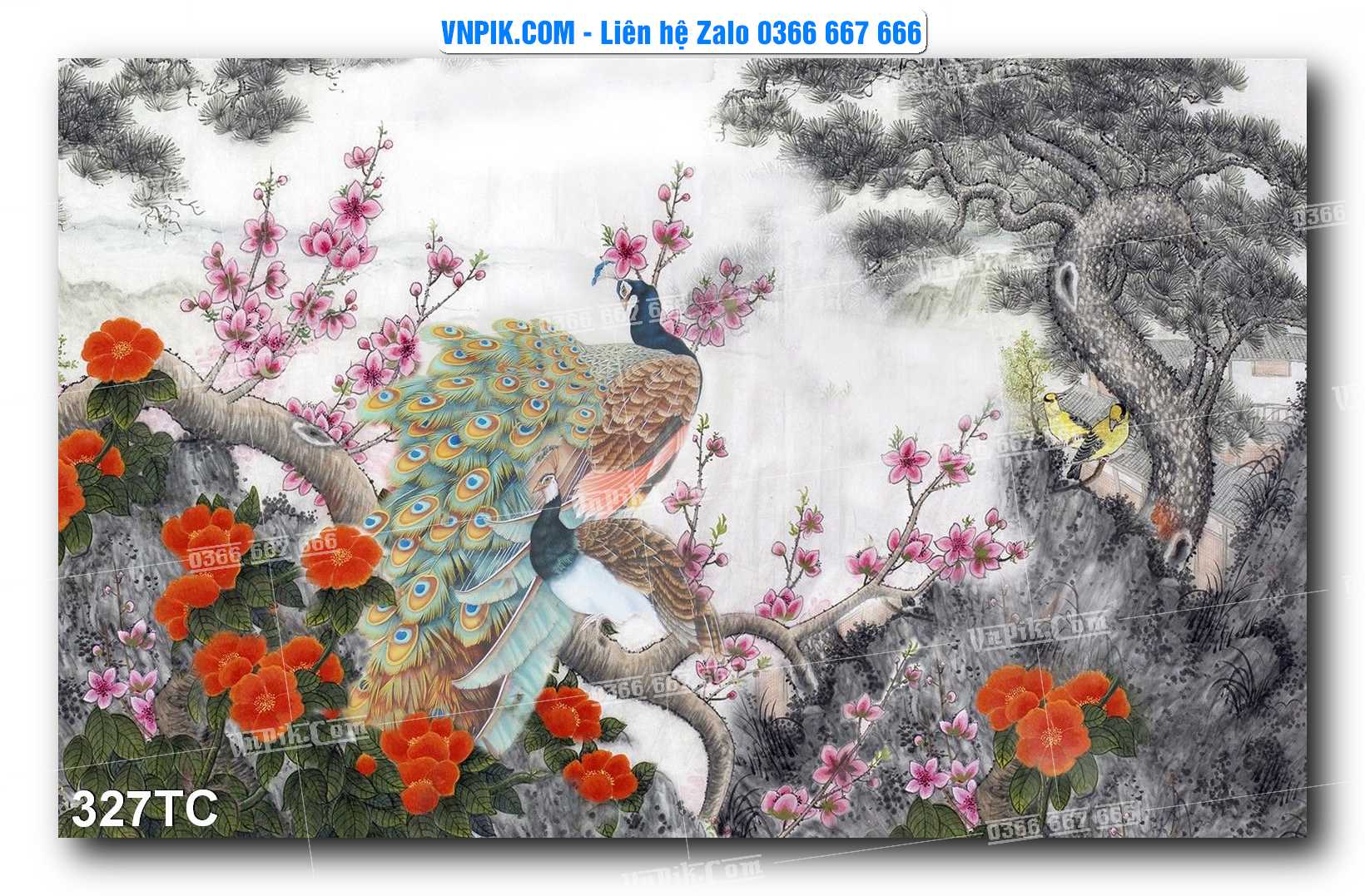 Tranh Treo Tường – Chim Công Hoa Mẫu Đơn 327TC