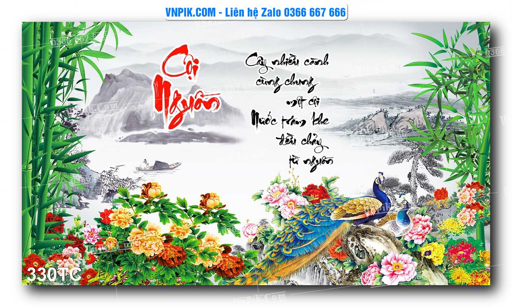 Tranh Treo Tường – Chim Công Hoa Mẫu Đơn 330TC
