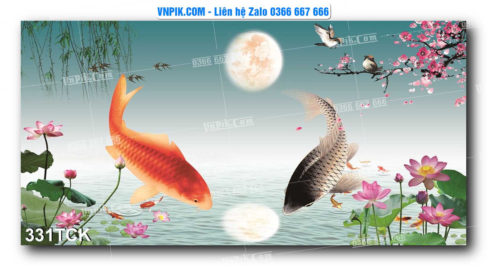 Tranh Hoa Sen – Cá Koi – Cá Chép  331TCK