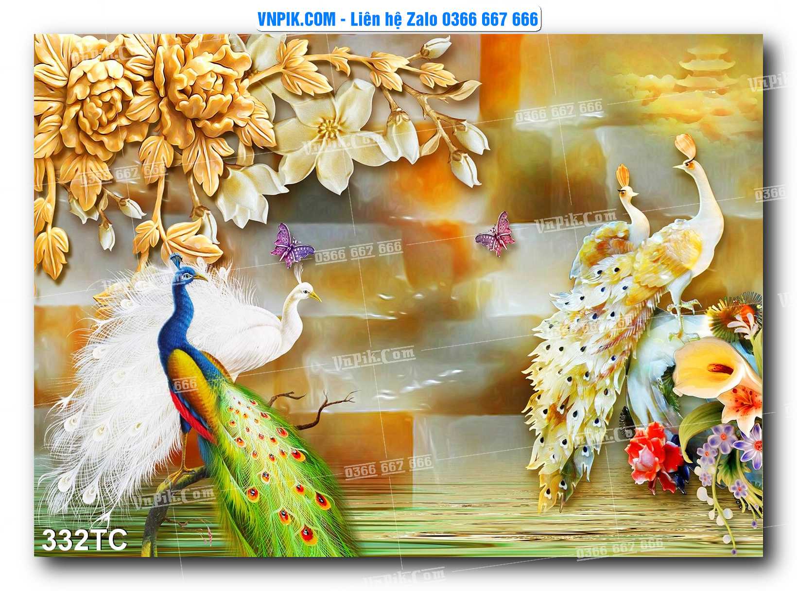 Tranh Treo Tường – Chim Công Hoa Mẫu Đơn 332TC