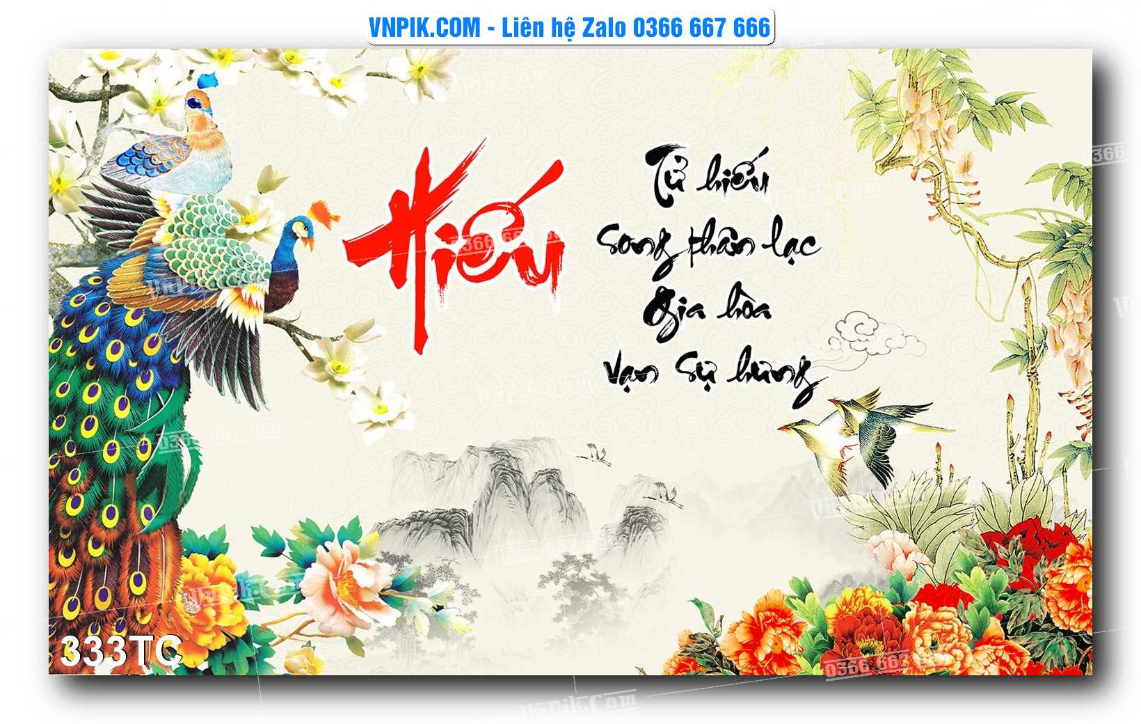 Tranh Treo Tường – Chim Công Hoa Mẫu Đơn 333TC