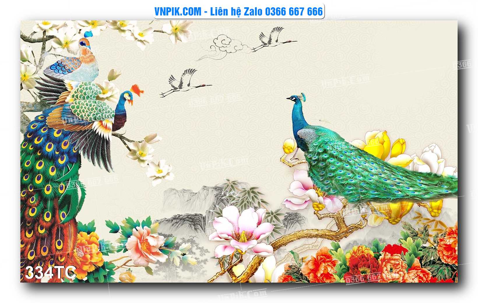 Tranh Treo Tường – Chim Công Hoa Mẫu Đơn 334TC