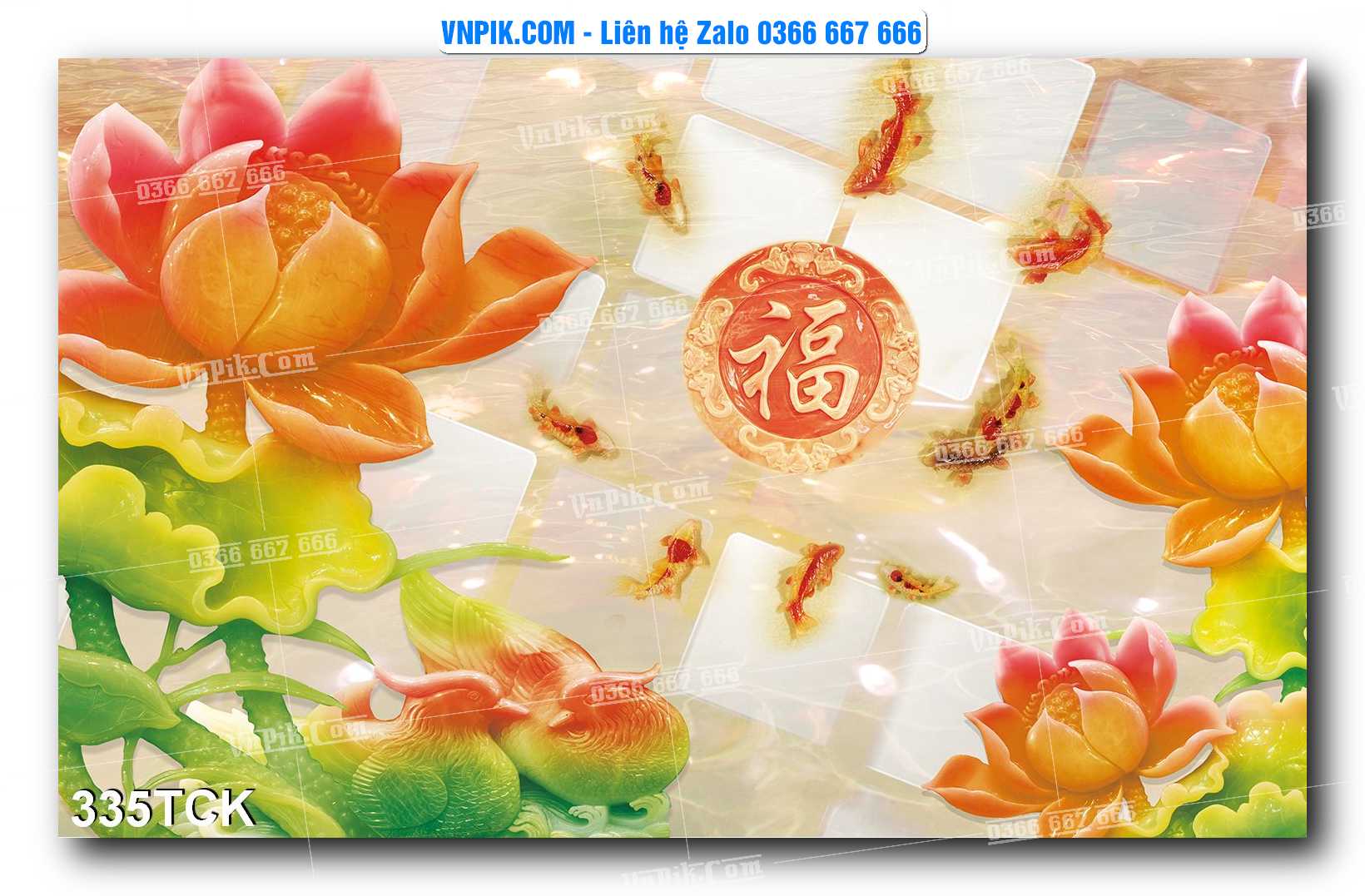 Tranh Hoa Sen – Cá Koi – Cá Chép  335TCK