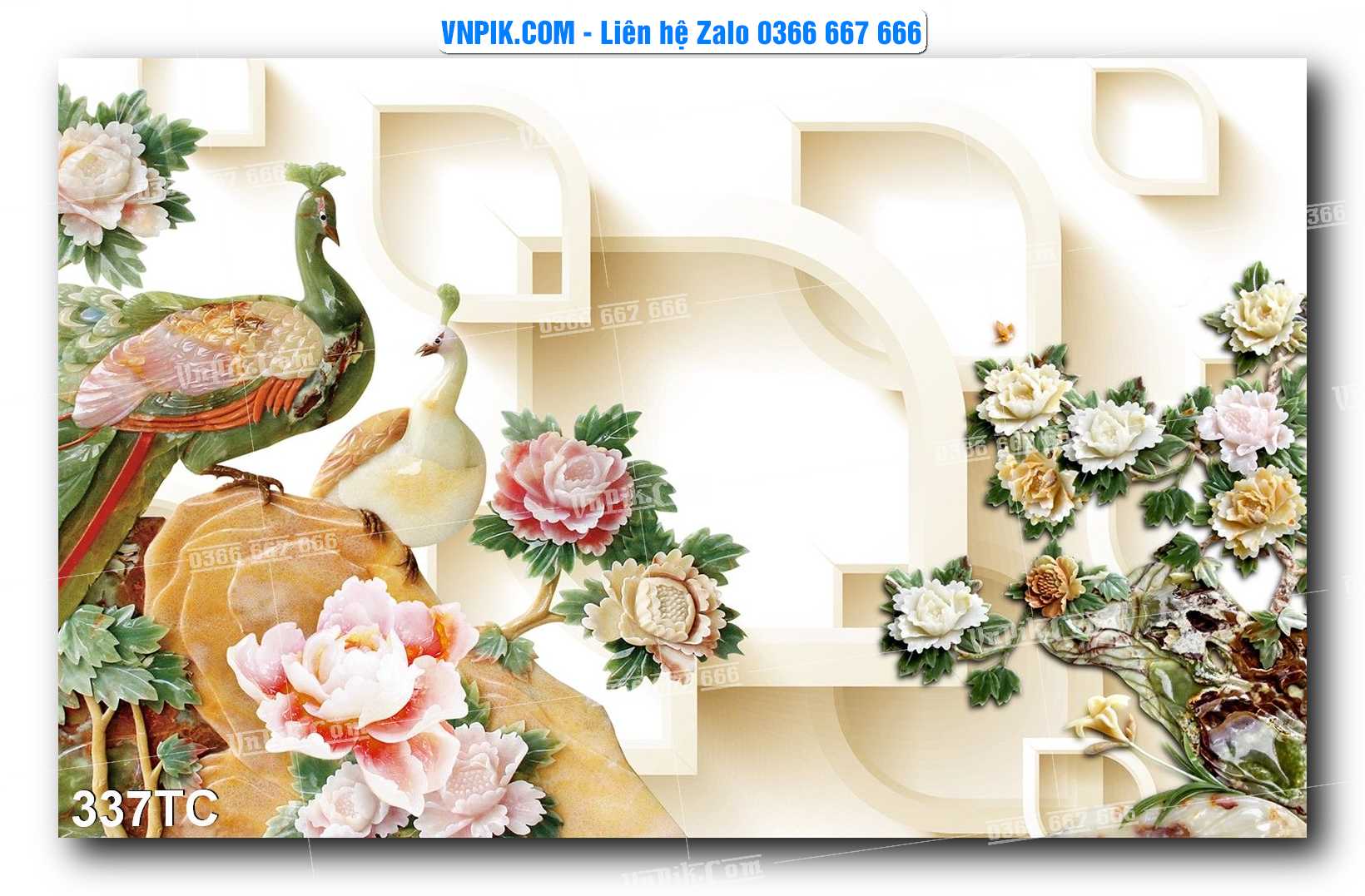 Tranh Treo Tường – Chim Công Hoa Mẫu Đơn 337TC
