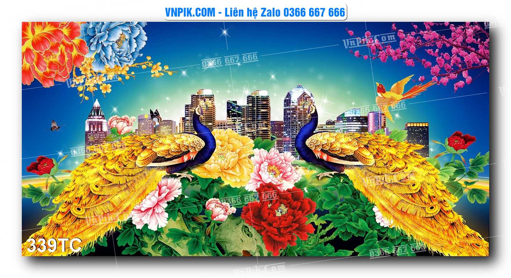 Tranh Treo Tường – Chim Công Hoa Mẫu Đơn 339TC