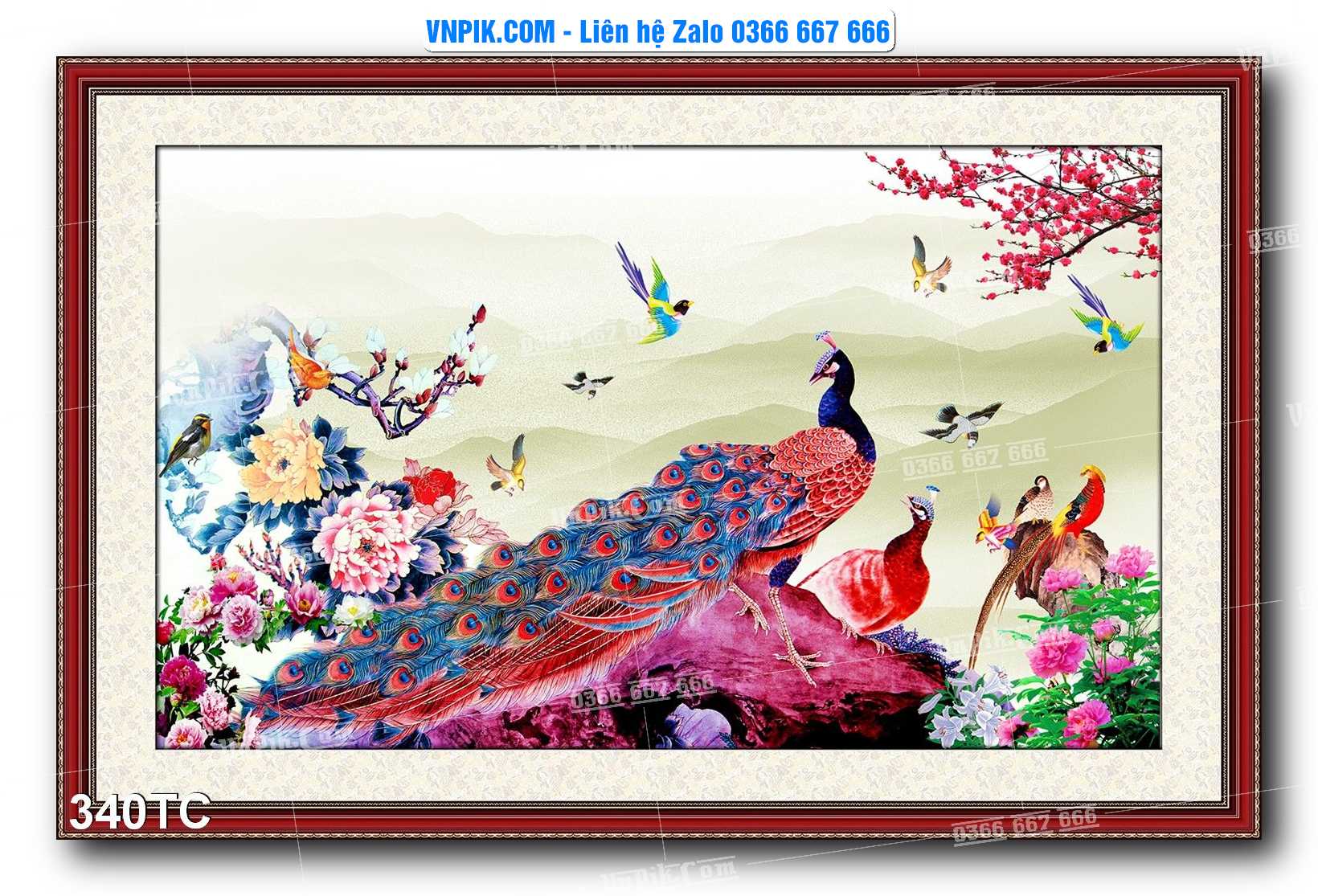 Tranh Treo Tường – Chim Công Hoa Mẫu Đơn 340TC