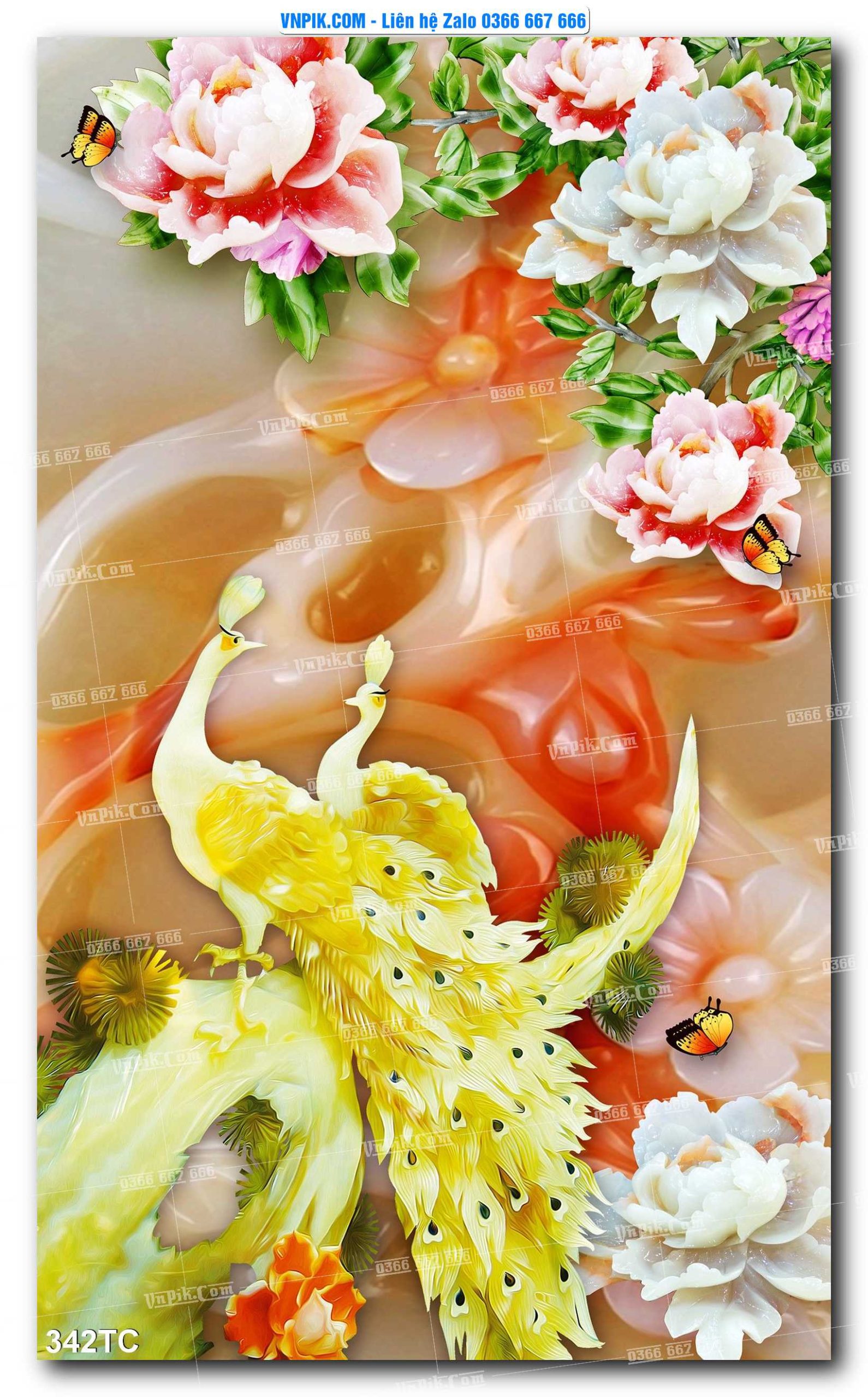 Tranh Treo Tường – Chim Công Hoa Mẫu Đơn 342TC