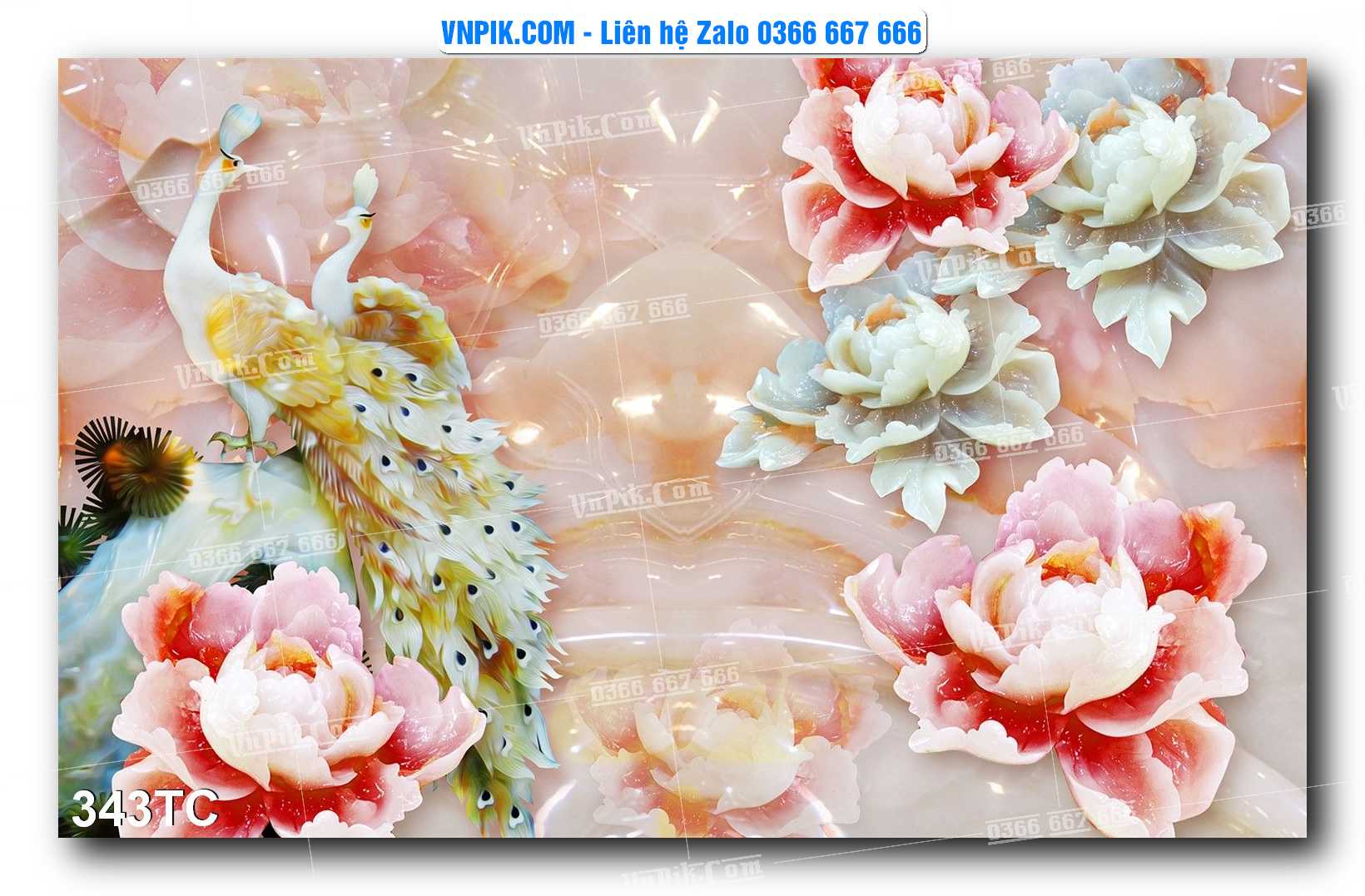 Tranh Treo Tường – Chim Công Hoa Mẫu Đơn 343TC