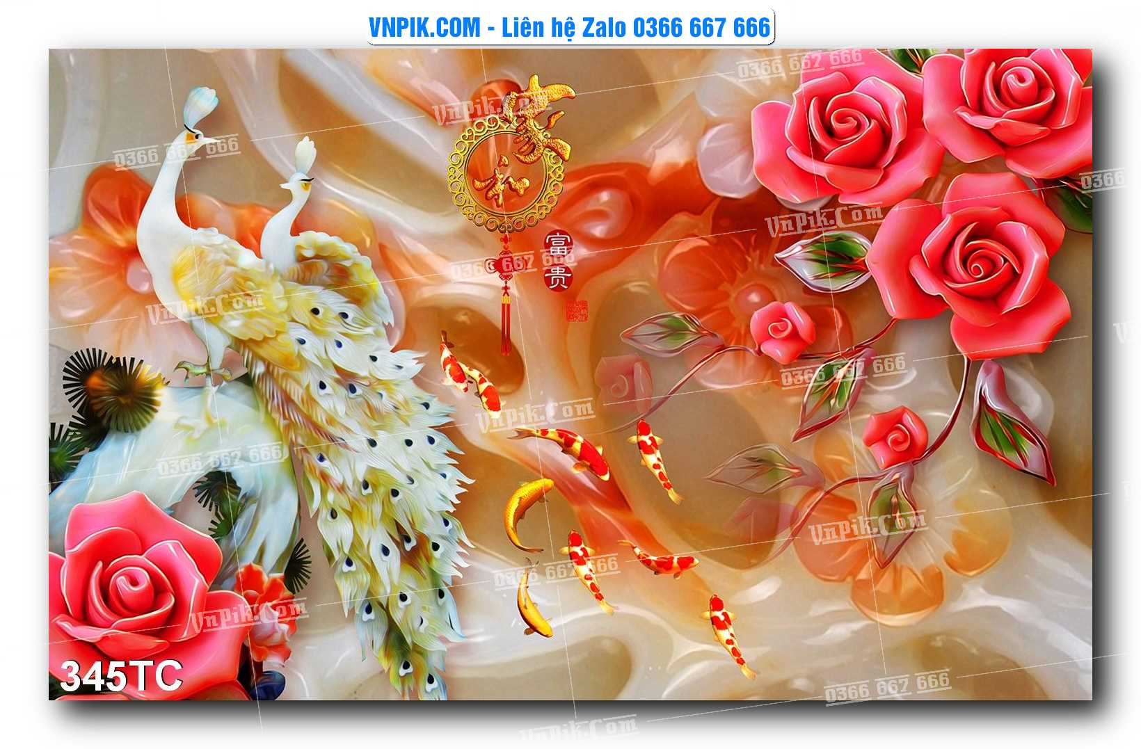 Tranh Treo Tường – Chim Công Hoa Mẫu Đơn 345TC