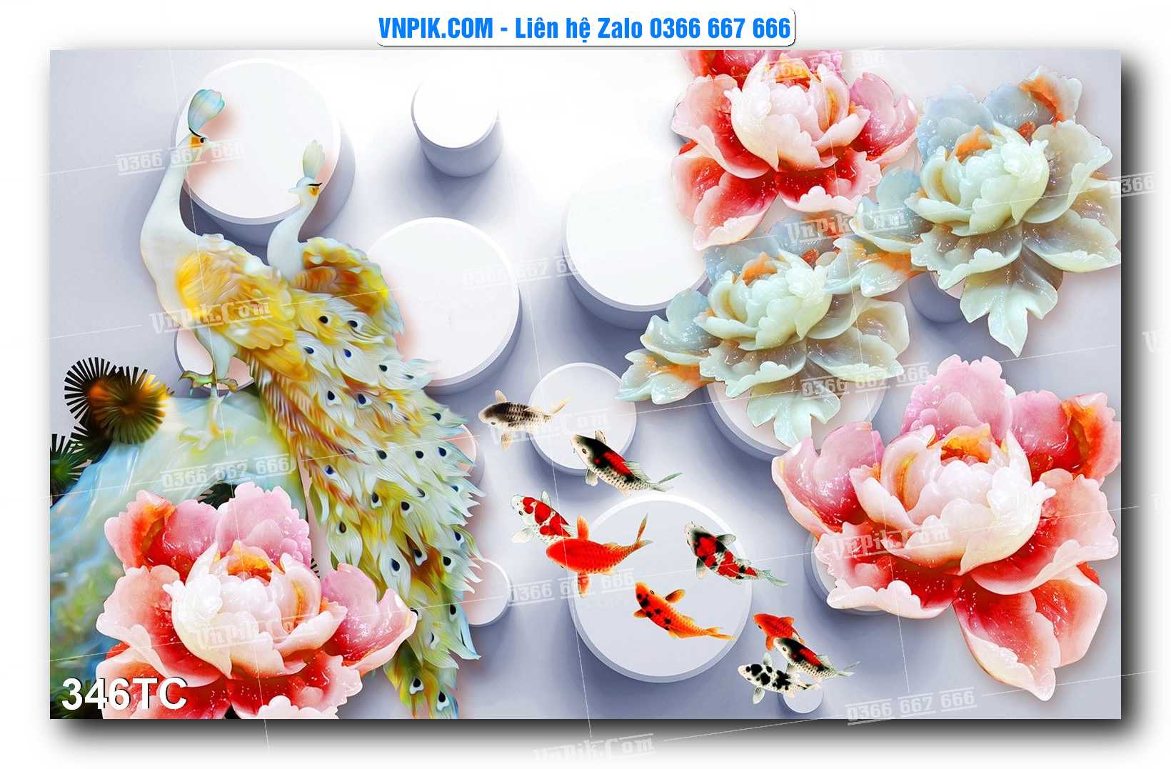 Tranh Treo Tường – Chim Công Hoa Mẫu Đơn 346TC
